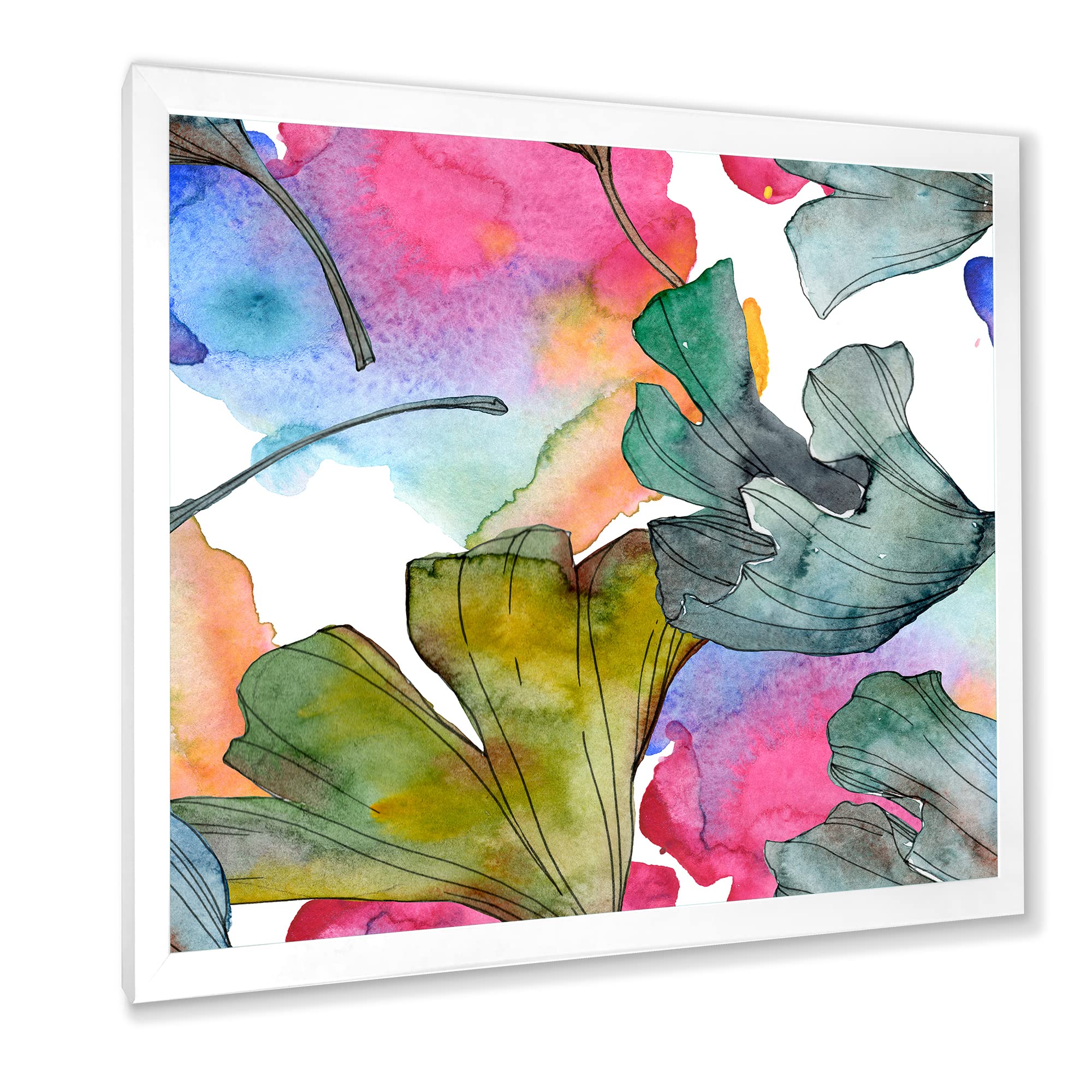 DesignQ Ginkgo Biloba Leaf Foliage Traditional Framed Wall Art - Elegant Botanical Home Decor for Living Room, Bedroom & Office