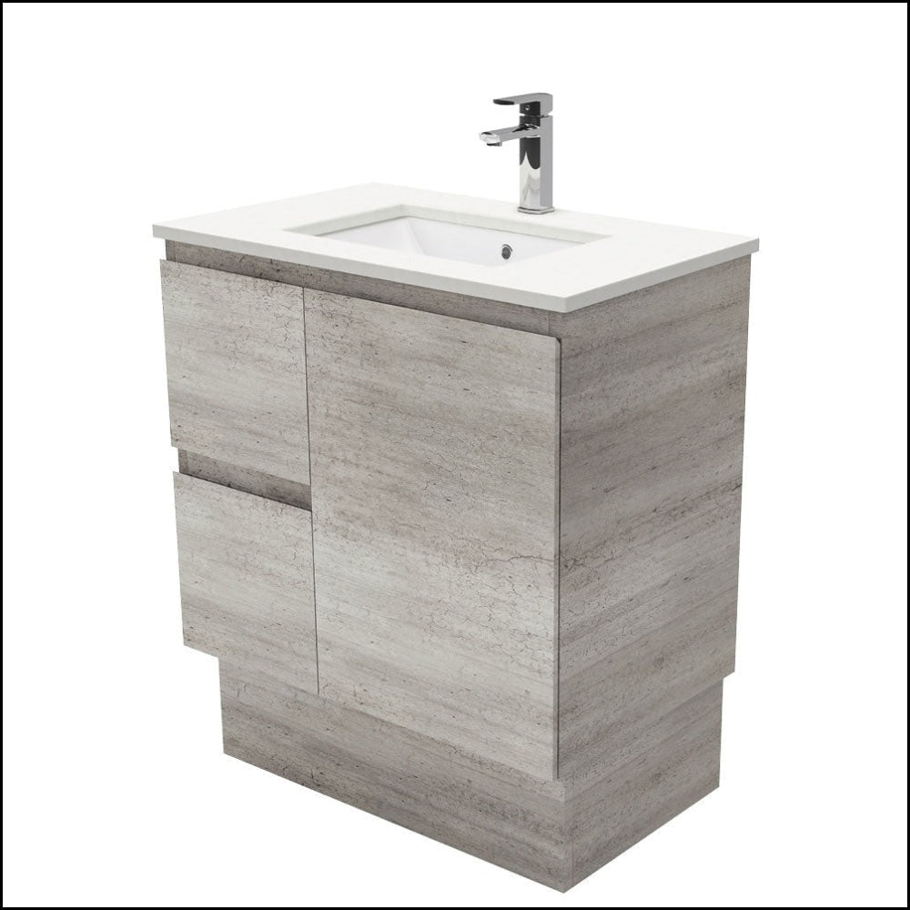 Fienza Crystal Pure SC75XKL 750mm Undermount Stone Top Vanity Unit with Left Drawers & Kickboard - Modern Bathroom Sink Cabinet for Industrial Style Homes