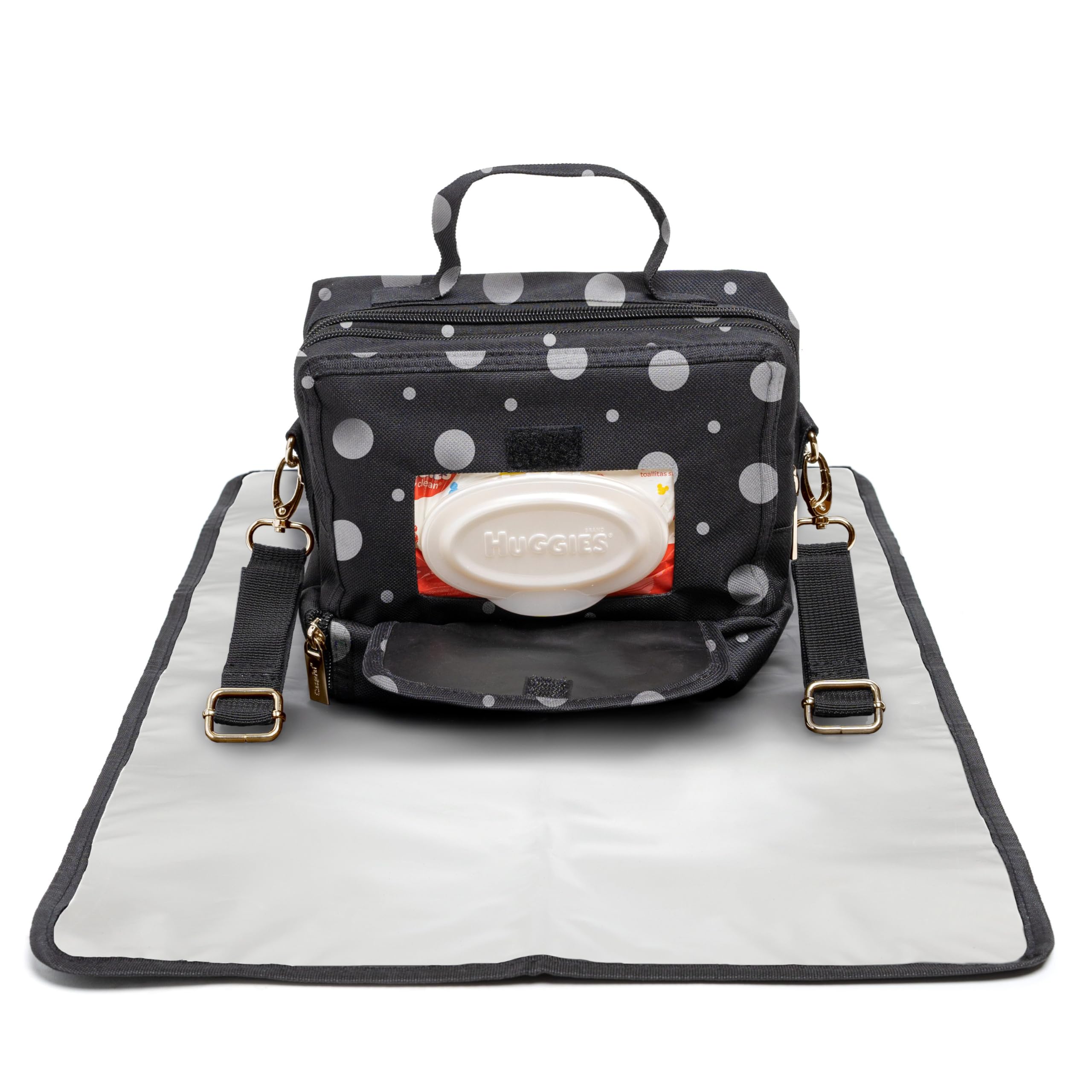 Compact Diaper Bag with Portable Changing Pad - Front Wipes Pocket, Adjustable Shoulder & Stroller Straps - Convertible Crossbody to Backpack for Moms - Perfect for Travel, Shopping & Daily Outings with Baby