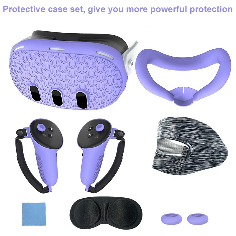 Meta Quest 3 VR Protective Case Set - Headset Cover, Controller Grips, Face Cushion & Lens Protector | Durable Accessories Kit for Enhanced Gaming Comfort | Perfect for VR Gaming, Fitness & Entertainment