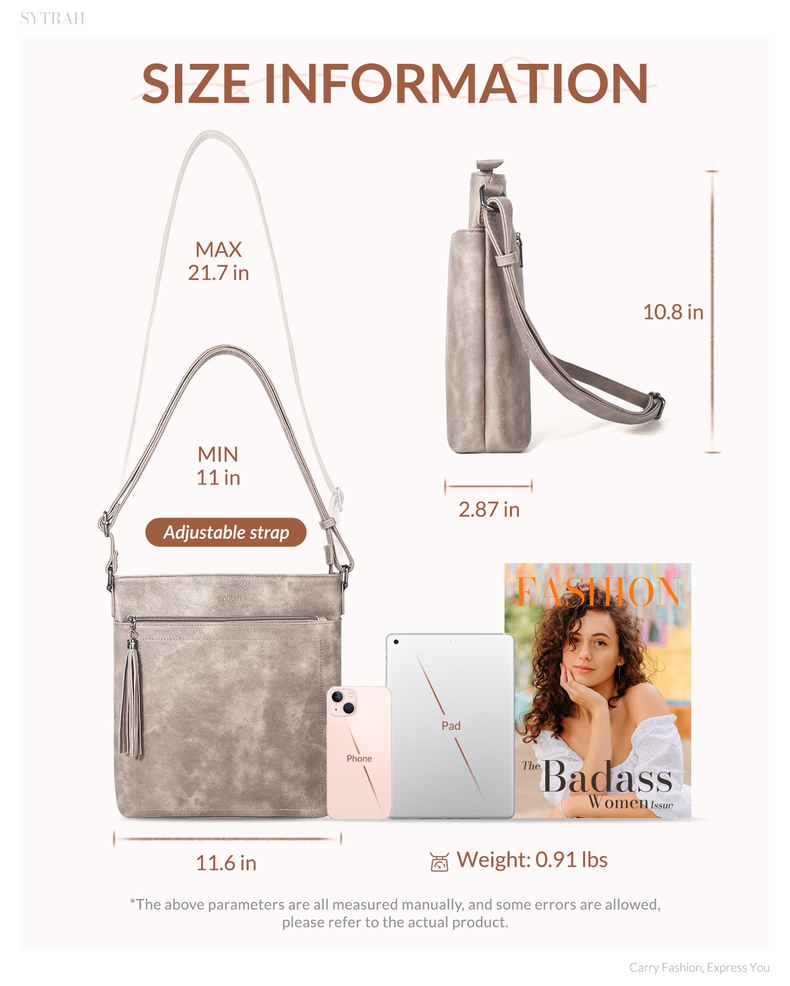 Premium Vegan Leather Crossbody Bag for Women - Adjustable Strap Lightweight Shoulder Purse with Tassel | Perfect for Work, Travel & Everyday Use