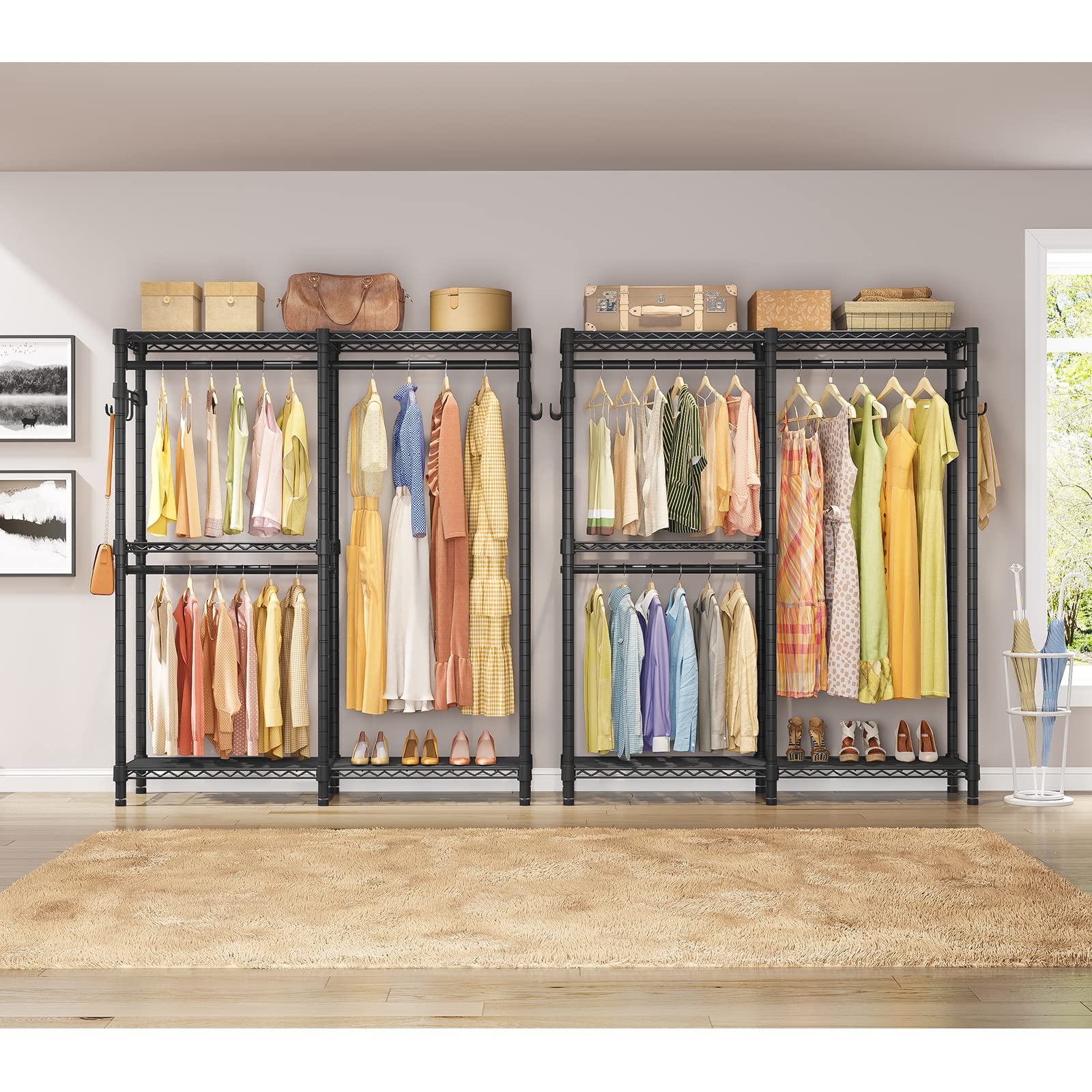 VIPEK V4S Heavy Duty Garment Rack - Adjustable Shelves & 2 Side Hooks, 810lbs Capacity Portable Closet Storage System for Hanging Clothes, Black | Perfect for Home Organization, Laundry Room, Closet Storage & Commercial Use