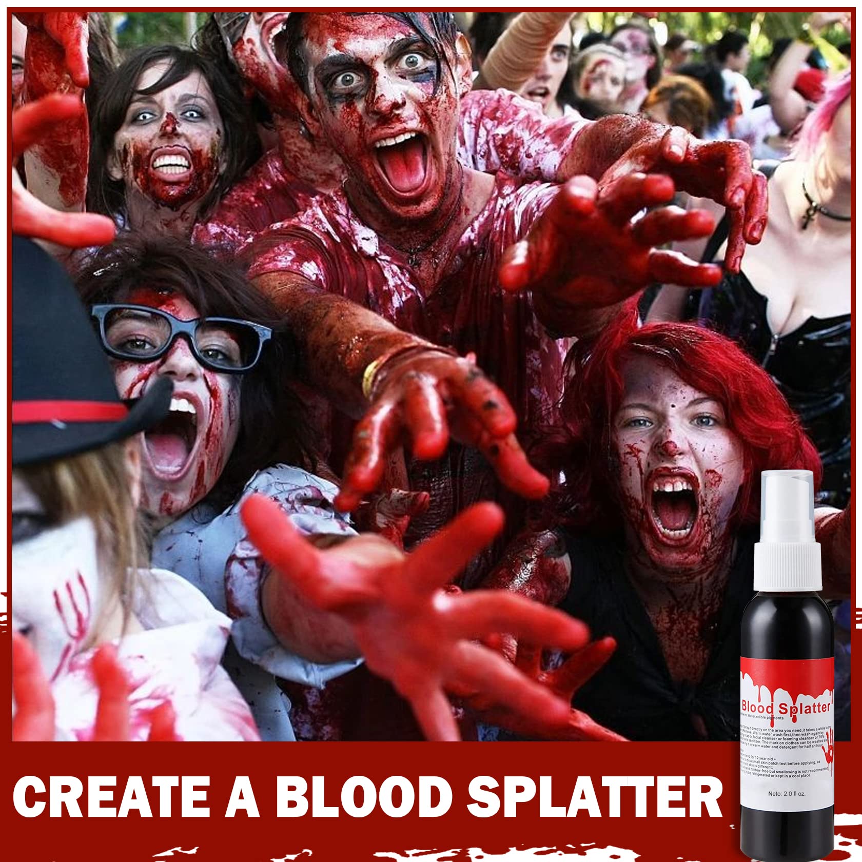 CAHIUYOA Fake Blood Makeup Spray - Realistic Special Effects SFX Makeup for Halloween, Zombie, Monster, Vampire & Clown Cosplay - 2.1Oz (60ml) - Perfect for Horror Parties, Theater Performances & Halloween Costumes
