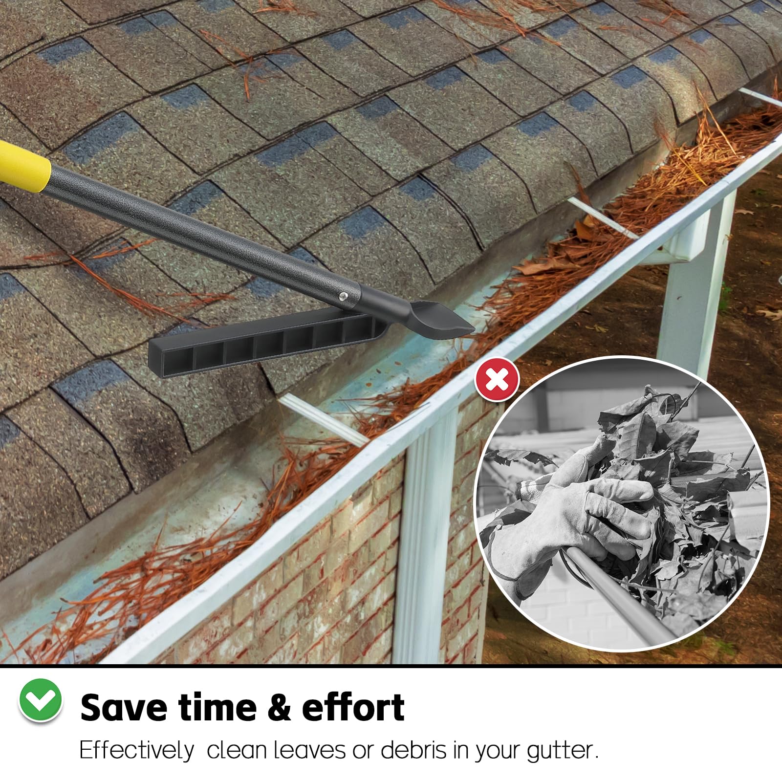 11FT Gutter Cleaning Tool with Long Pole - Roof & Leaf Scoop for Easy Gutter Maintenance