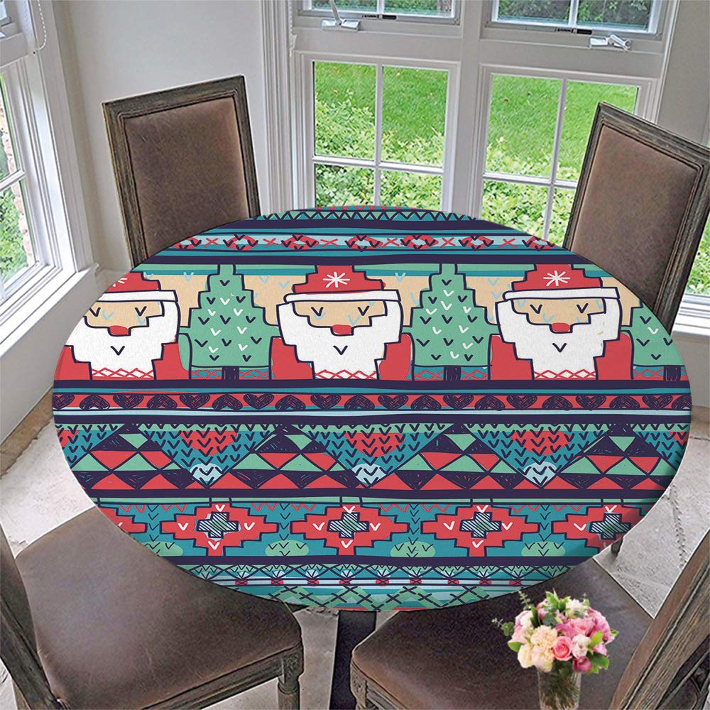 Elastic Edge Round Tablecloth - Christmas Knitted Santa Seamless Pattern - Fits 43