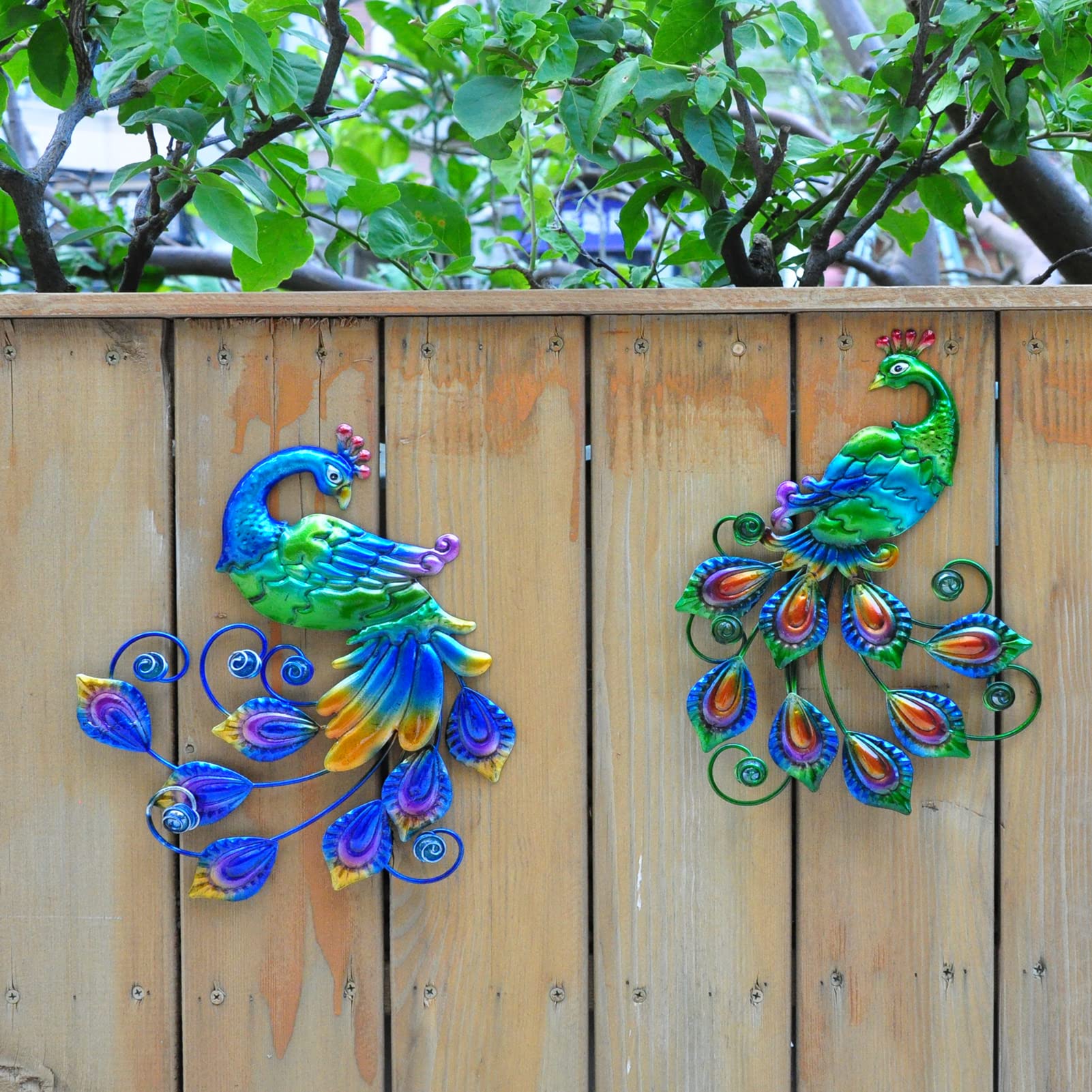 Tuokiuhn Metal Peacock Wall Art Decor - Set of 2 Handcrafted Outdoor Metal Wall Hangings for Patio, Garden & Backyard - Elegant Bird-Themed Home & Exterior Decoration
