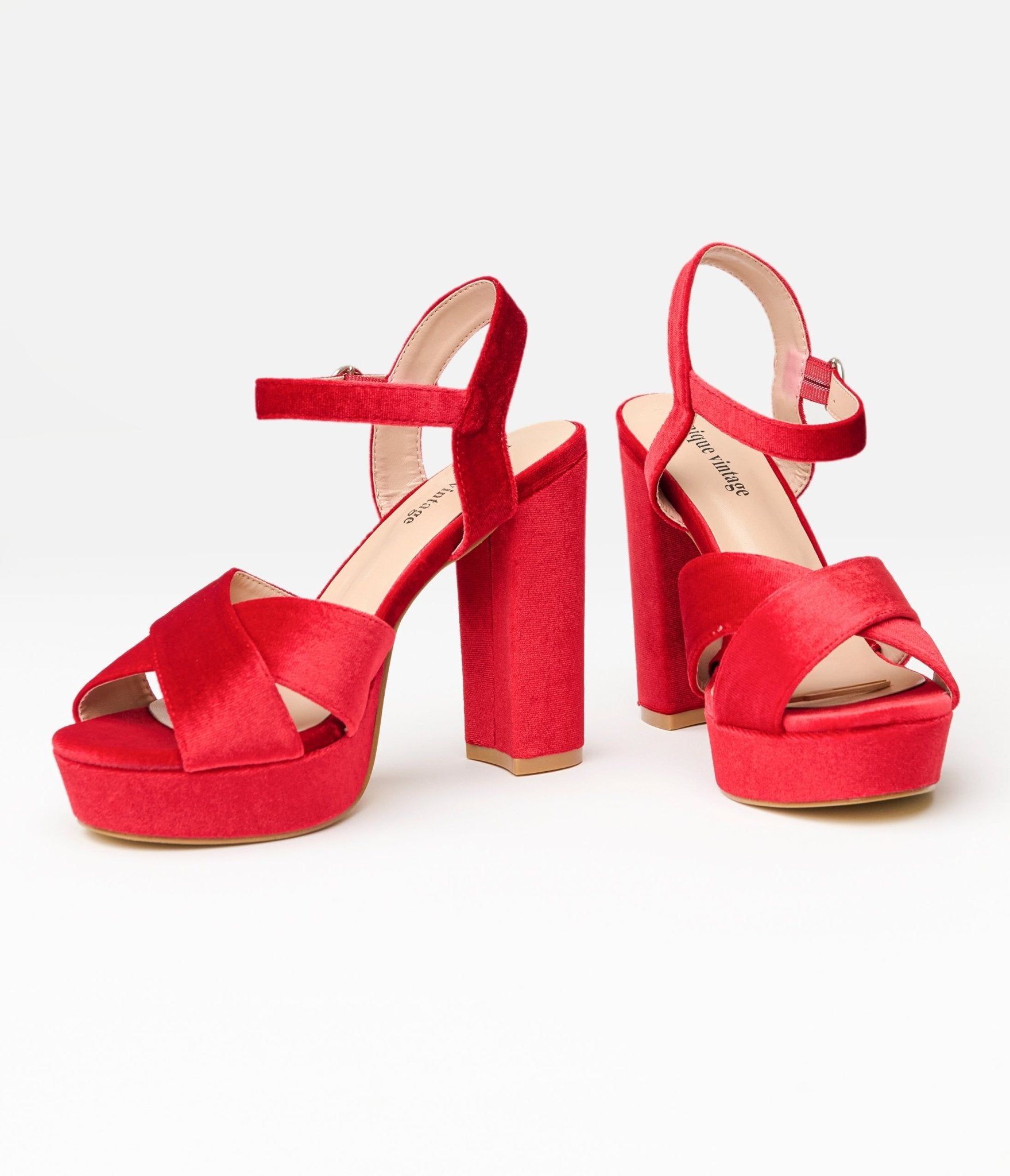 Vintage 1970s Red Velvet Platform Shoes - Retro 70s Disco Party & Halloween Costume Outfit