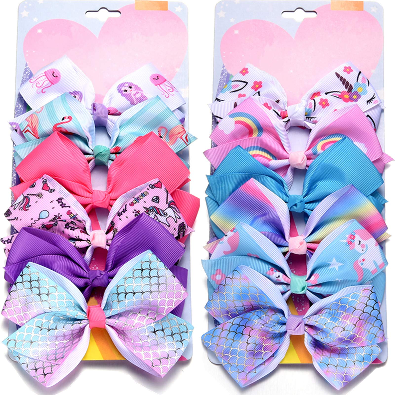 5 Inch Grosgrain Ribbon Hair Bows for Girls - 12 Pack Colorful Hair Clips & Accessories - Perfect for School, Parties, and Everyday Style