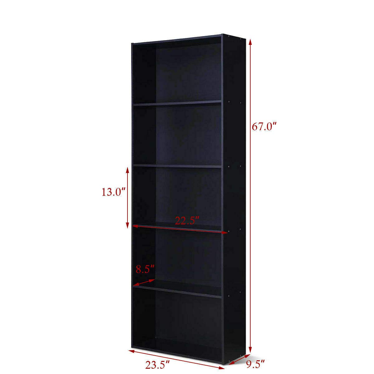 HPW Black 5-Tier Storage Shelf - Sturdy Bookshelf & Display Cabinet for Home & Office - Organize Books, DVDs, CDs, Toys, Photos, Plants & Decor - Perfect for Living Room, Bedroom, Garage & Retail Stores