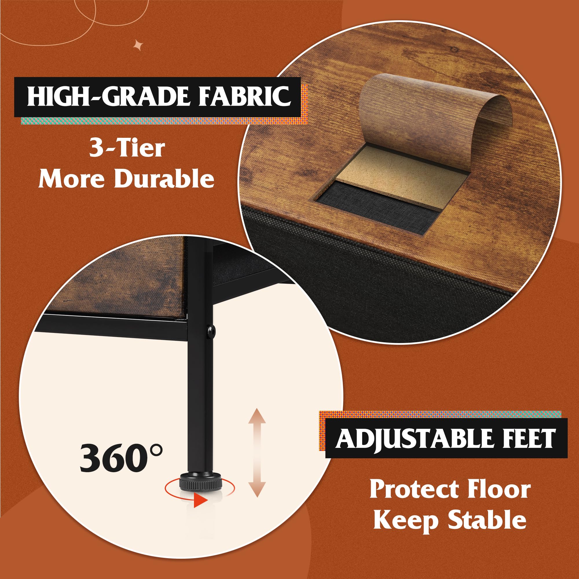 6-Drawer Fabric Dresser with Wooden Top - TV Stand for 50