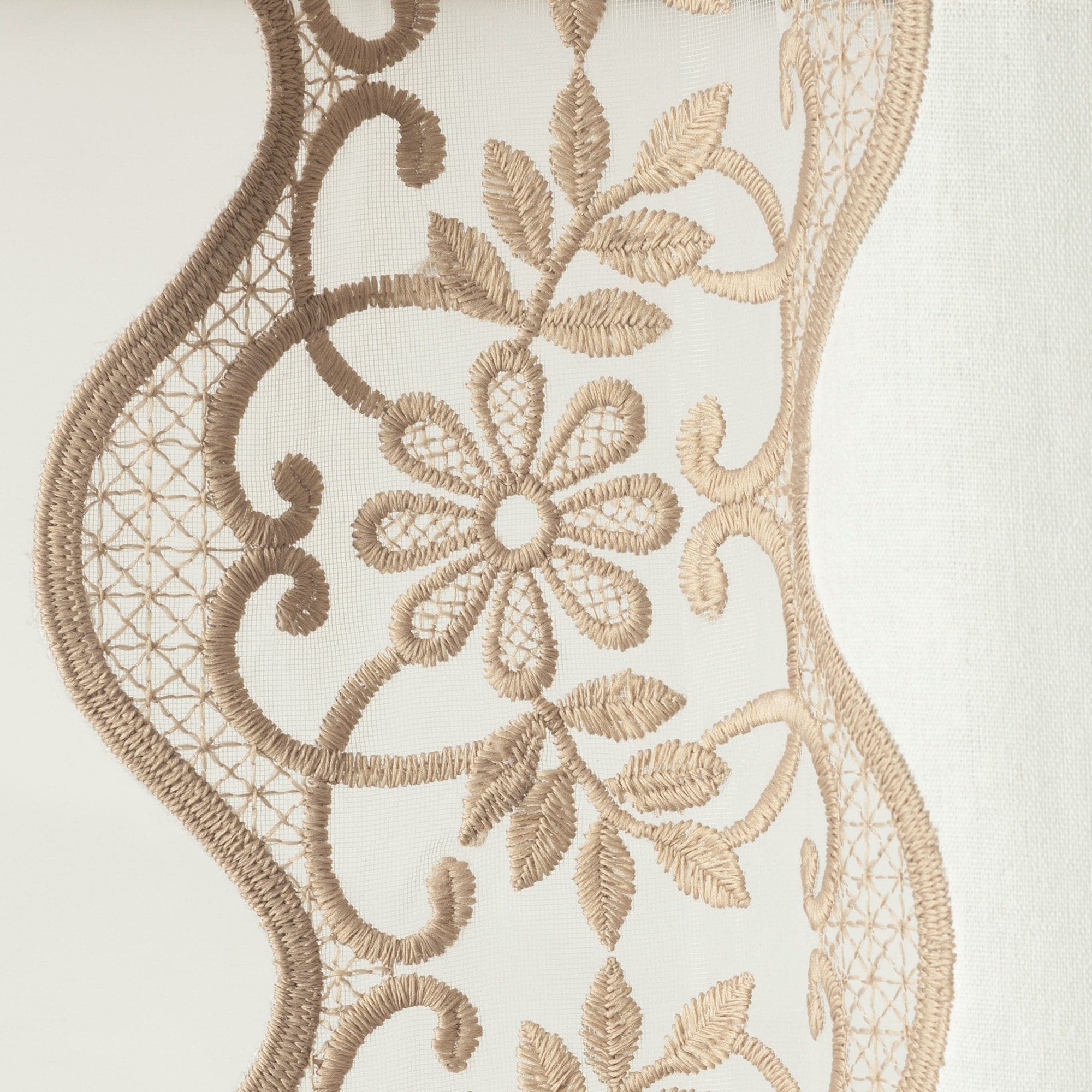 Elegant Scalloped Edge Lace Border Window Curtain Panel - Sheer Voile Drapes for Living Room, Bedroom & Nursery - Light Filtering Privacy Window Treatment