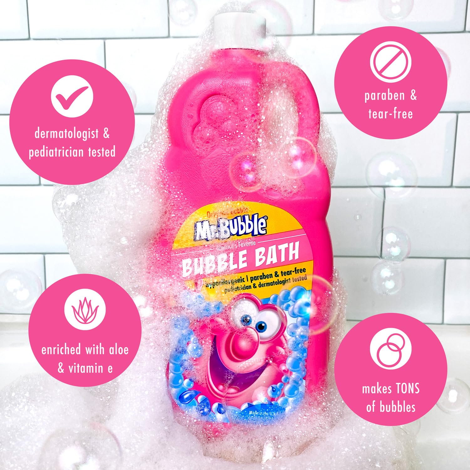 Mr. Bubble Original Bubble Bath - Hypoallergenic & Tear-Free Bubble Bath Solution for Kids, Toddlers & Adults | Long-Lasting Bubbles | Pack of 2 (36 fl oz Each) | Perfect for Bath Time Fun, Relaxation & Family Bonding