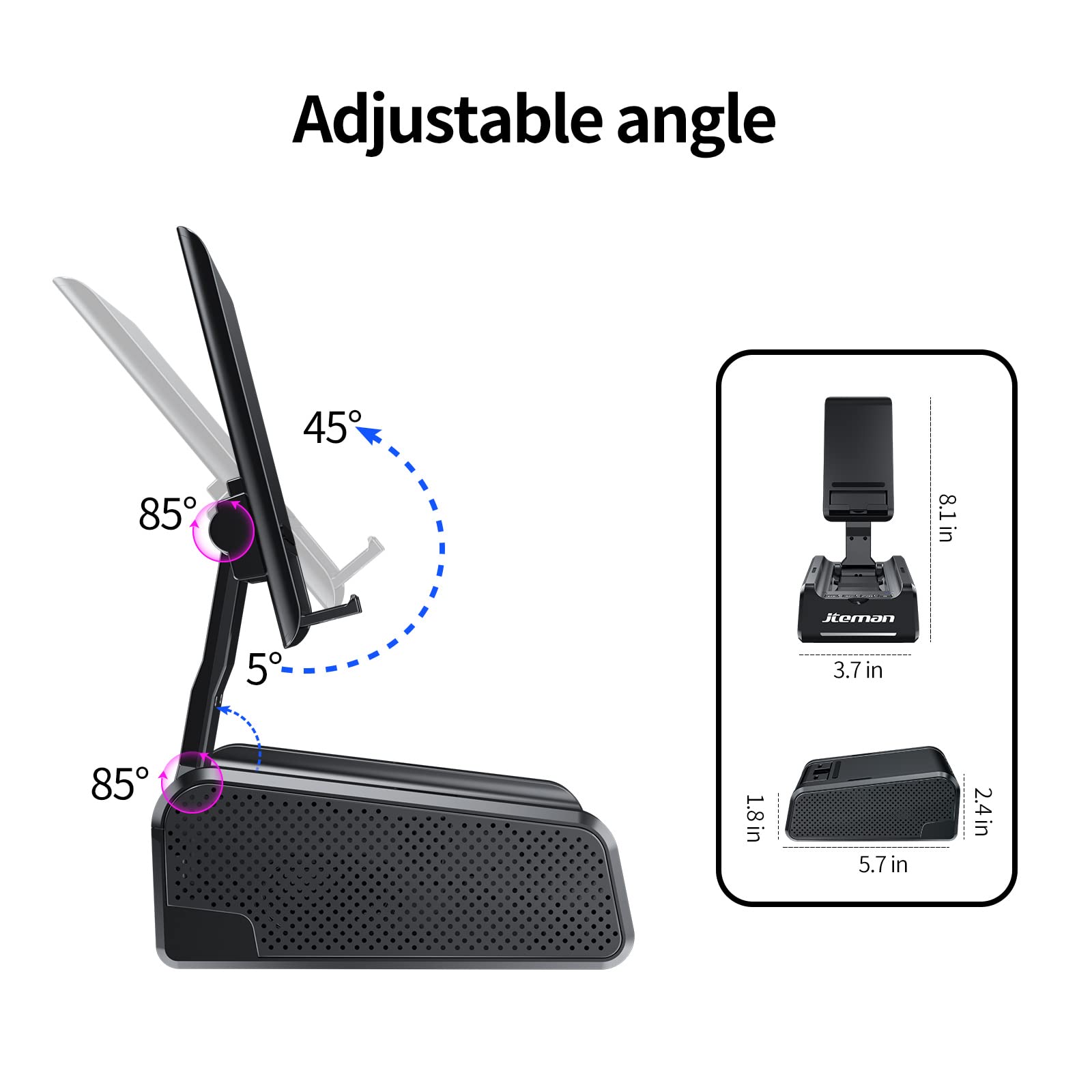 JTEMAN Wireless Bluetooth Speaker with Phone Stand - Portable Desktop Speaker for Kitchen, Office, Travel - Perfect Gift for Women and Men - Enjoy Music While Cooking, Working or Relaxing