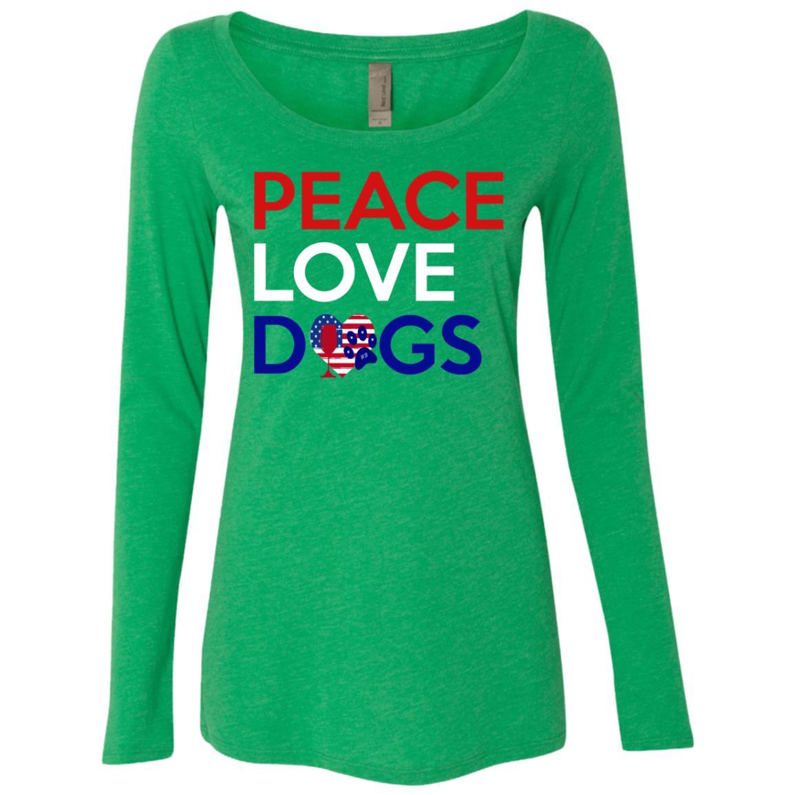 Peace Love Dogs Women's Long Sleeve Scoop Neck Tri-Blend T-Shirt - Soft Vintage Style Graphic Tee for Dog Lovers, Casual Wear & Animal Rescue Support