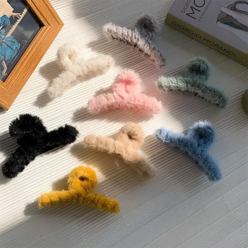 Starvis Fluffy 4pcs Soft Faux Fur Hair Claw Clips - Large Non-Slip Hair Barrettes for Women & Girls (4.2 Inch) - Perfect for Thick Long Hair, Winter Styling, and Everyday Fashion Accessories