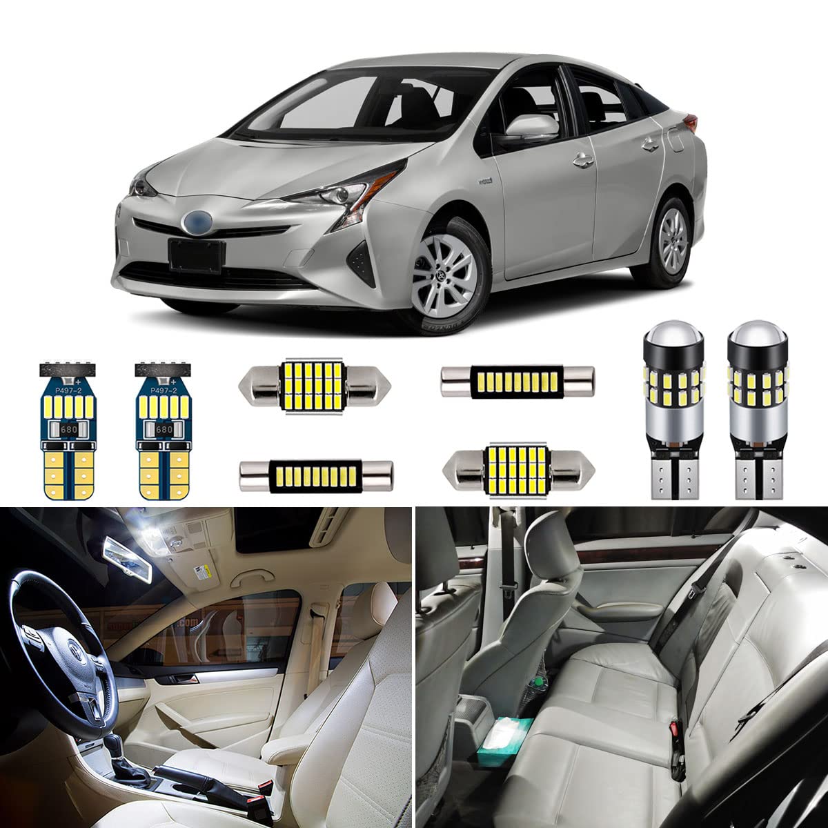8-Piece 6000K White Super Bright LED Interior Light Kit for Toyota Prius 2016-2020 - Easy Installation with Included Tool - Perfect for Night Driving and Interior Upgrades