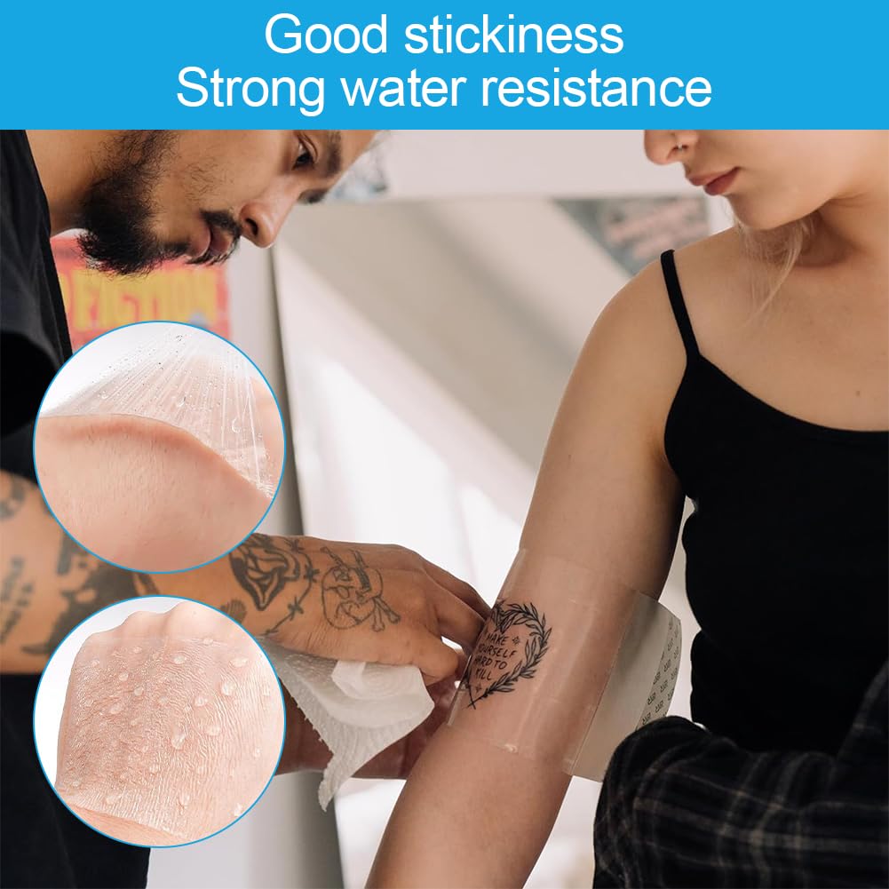 Waterproof Tattoo Bandage 3pcs 1m x 15cm - Transparent Medical Second Skin Tape for Wound & Tattoo Protection - Water Resistant for Sports, Showers & Swimming - Ideal for Post-Tattoo Care & Wound Healing