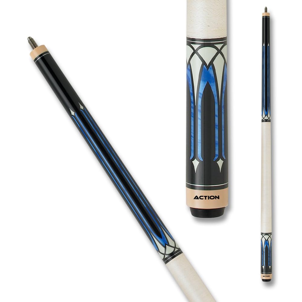 Premium Blue & White Wrapped Action Exotic Billiards Pool Cue Stick - Professional Tournament Quality for Home Game Rooms & Bars
