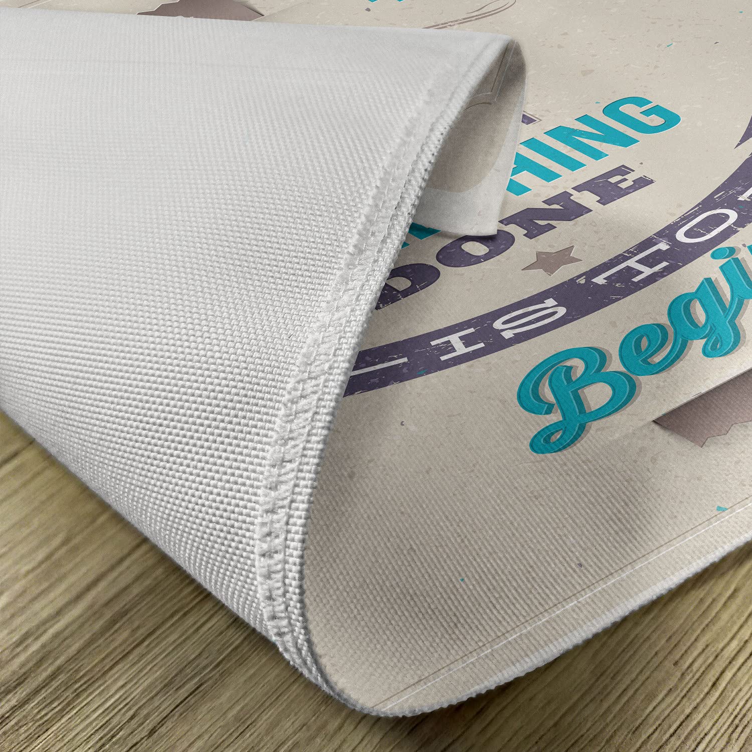 Ambesonne 4-Piece Washable Fabric Placemats Set - Retro Frame with Inspirational Leadership & Success Quotes - Standard Size Dining Table Mats in Ivory, Eggplant & Turquoise - Perfect for Home Decor, Dinner Parties & Office Meetings