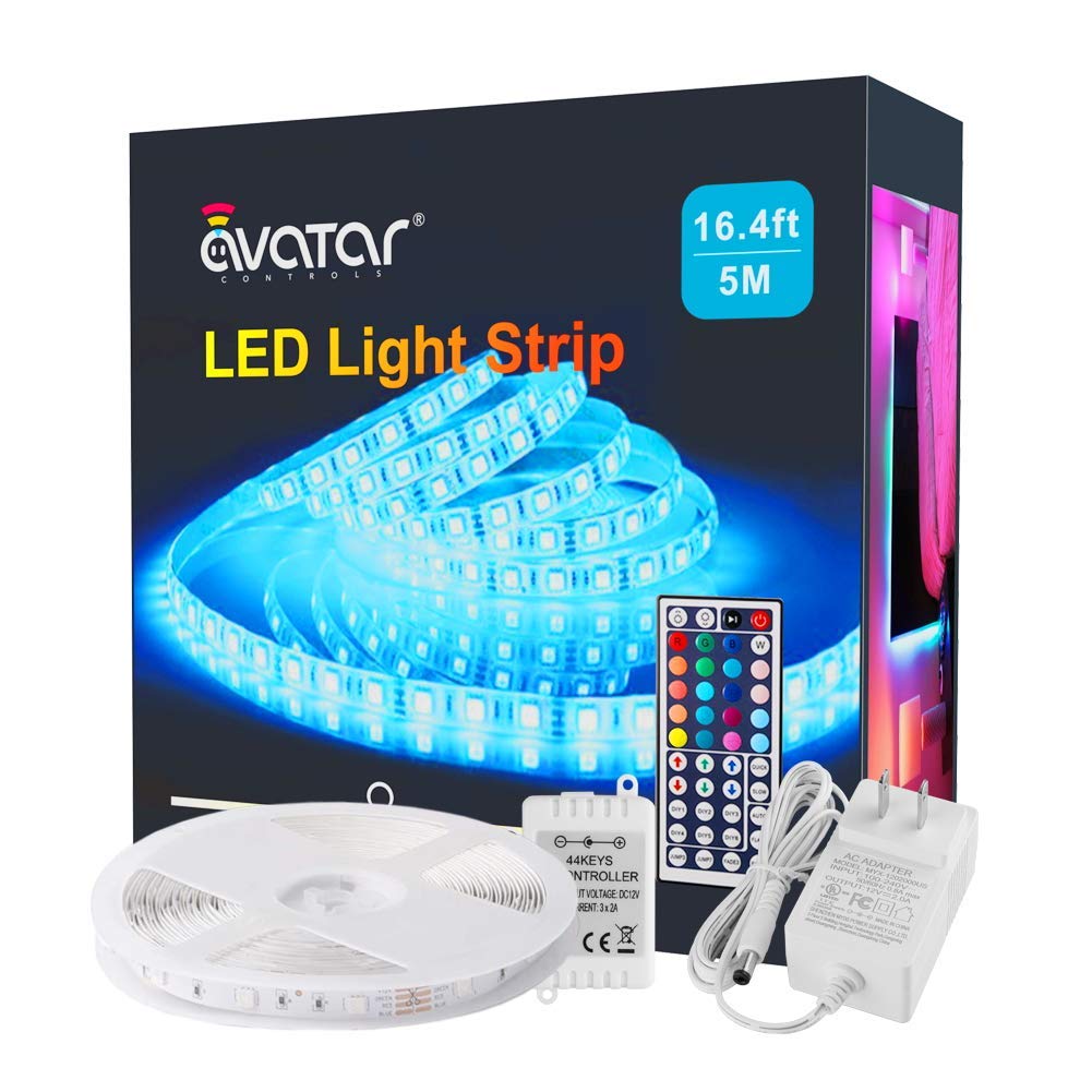 5050 RGB Color Changing LED Strip Lights - 16.4ft Dimmable Warm/Cool White with 44-Key IR Remote (12V DC) - Perfect for Bedroom, Kitchen Cabinet, Staircase & Holiday Decorations