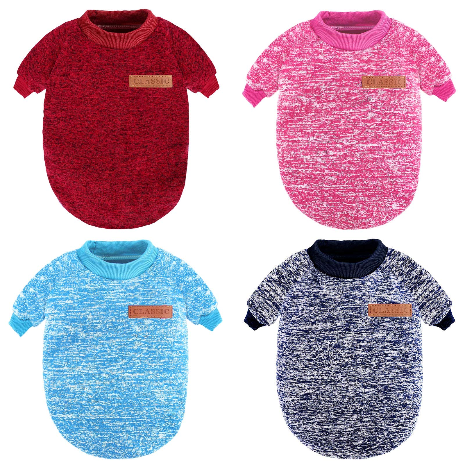 4 Pack Winter Dog Sweaters - Soft & Cozy Pet Clothes for Small Dogs, Puppies, Cats & Kittens (Sizes S, Colors: Wine Red, Light Blue, Rose Red, Navy Blue) - Perfect for Cold Weather Walks & Indoor Comfort
