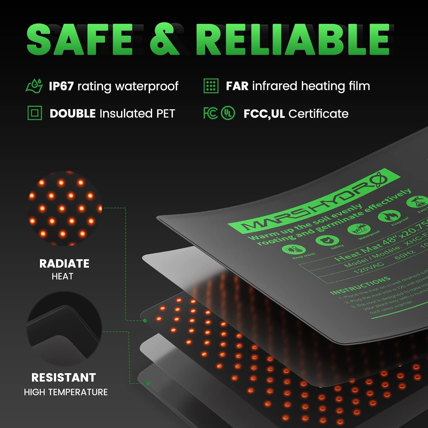 MARS HYDRO 48x20.75 Inch Seedling Heat Mat with Digital Thermostat - Waterproof Plant Warming Pad for Seed Germination, Indoor Plants, Hydroponics & Greenhouse Gardening - Perfect for Starting Seeds, Cloning & Plant Propagation