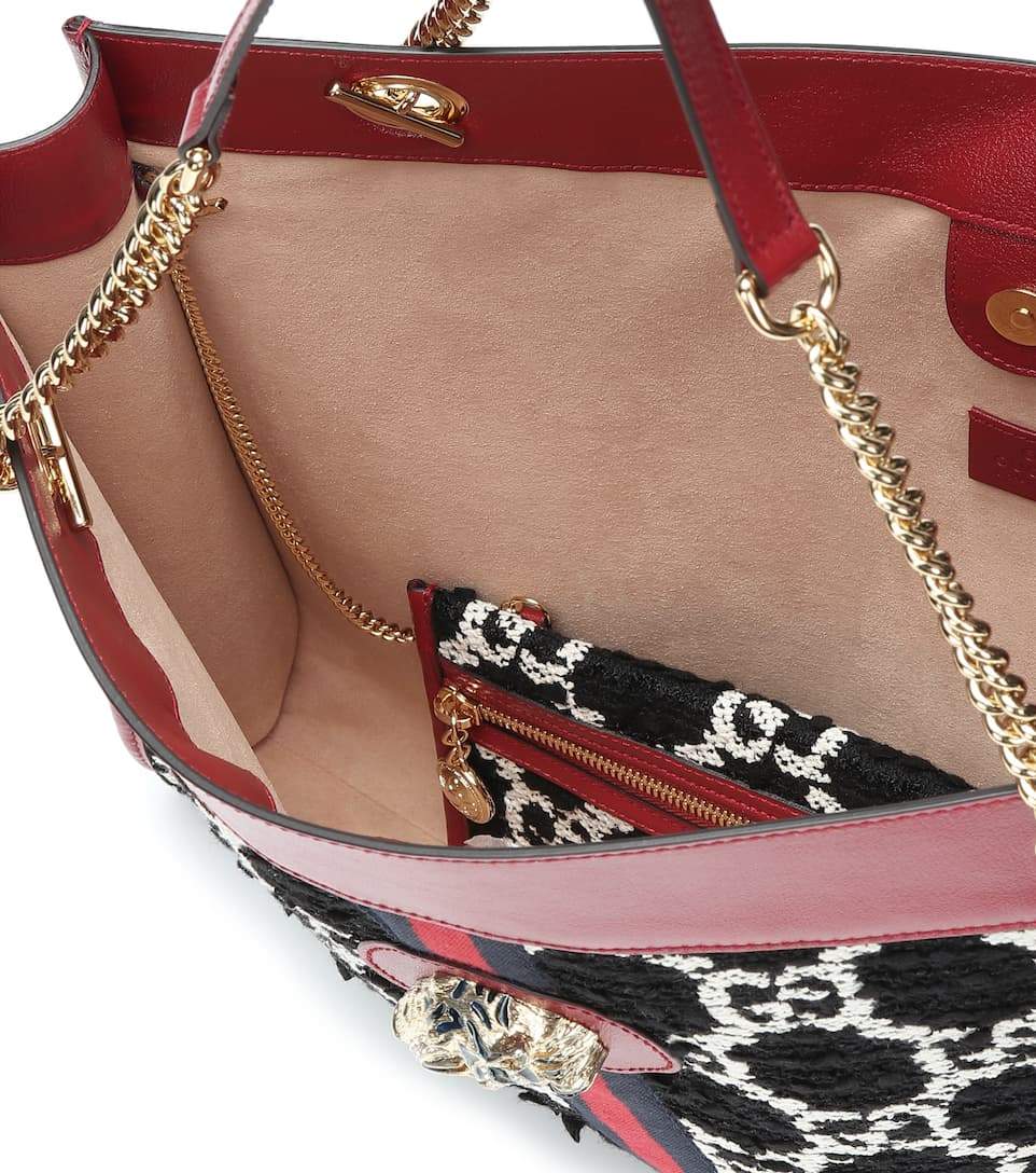 Gucci Rajah GG Tweed Large Tote Bag for Women - Black & White Checkered Pattern Designer Handbag - Perfect for Work, Travel & Everyday Luxury Fashion Accessory