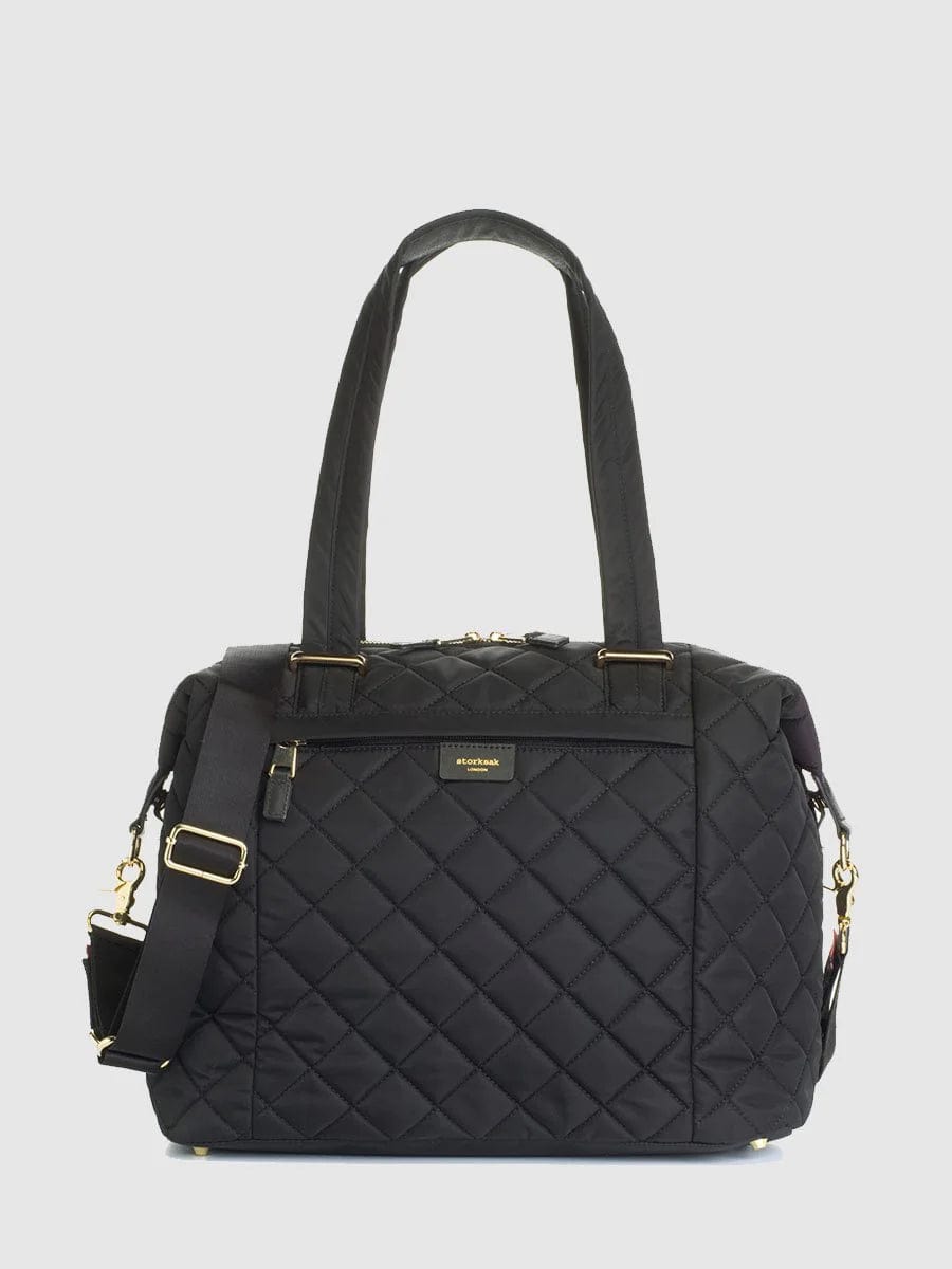 Storksak Stevie Quilted Diaper Bag - Stylish Baby Changing Bag for Moms, Large Capacity Organizer with Insulated Bottle Pockets, Perfect for Travel, Shopping & Daily Use (Black)