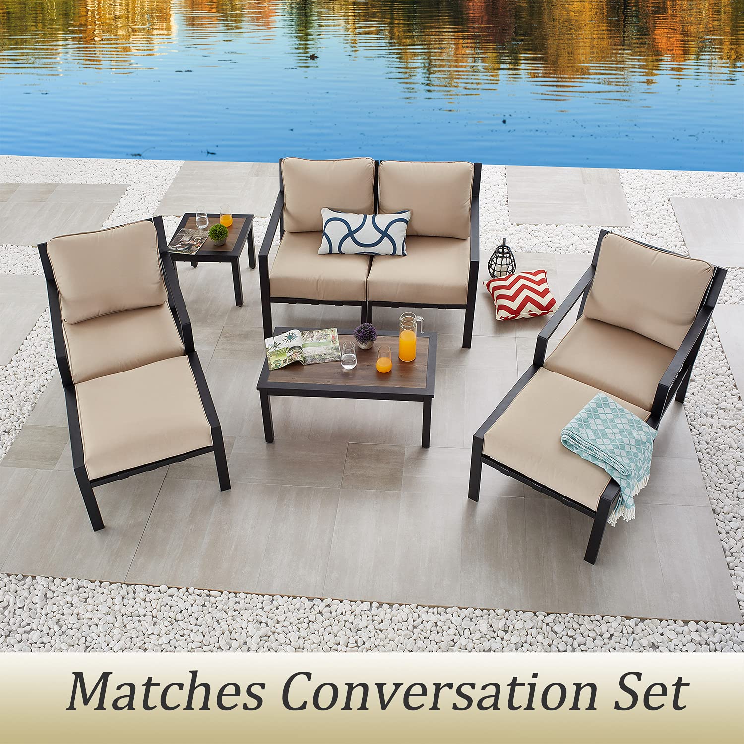 Outdoor Patio Coffee Table - Rectangle Metal Bistro Table with Wood-Like Aluminum-Plastic Top & Steel Legs for Garden, Yard, Porch - Perfect for Outdoor Dining, Lounging & Entertaining
