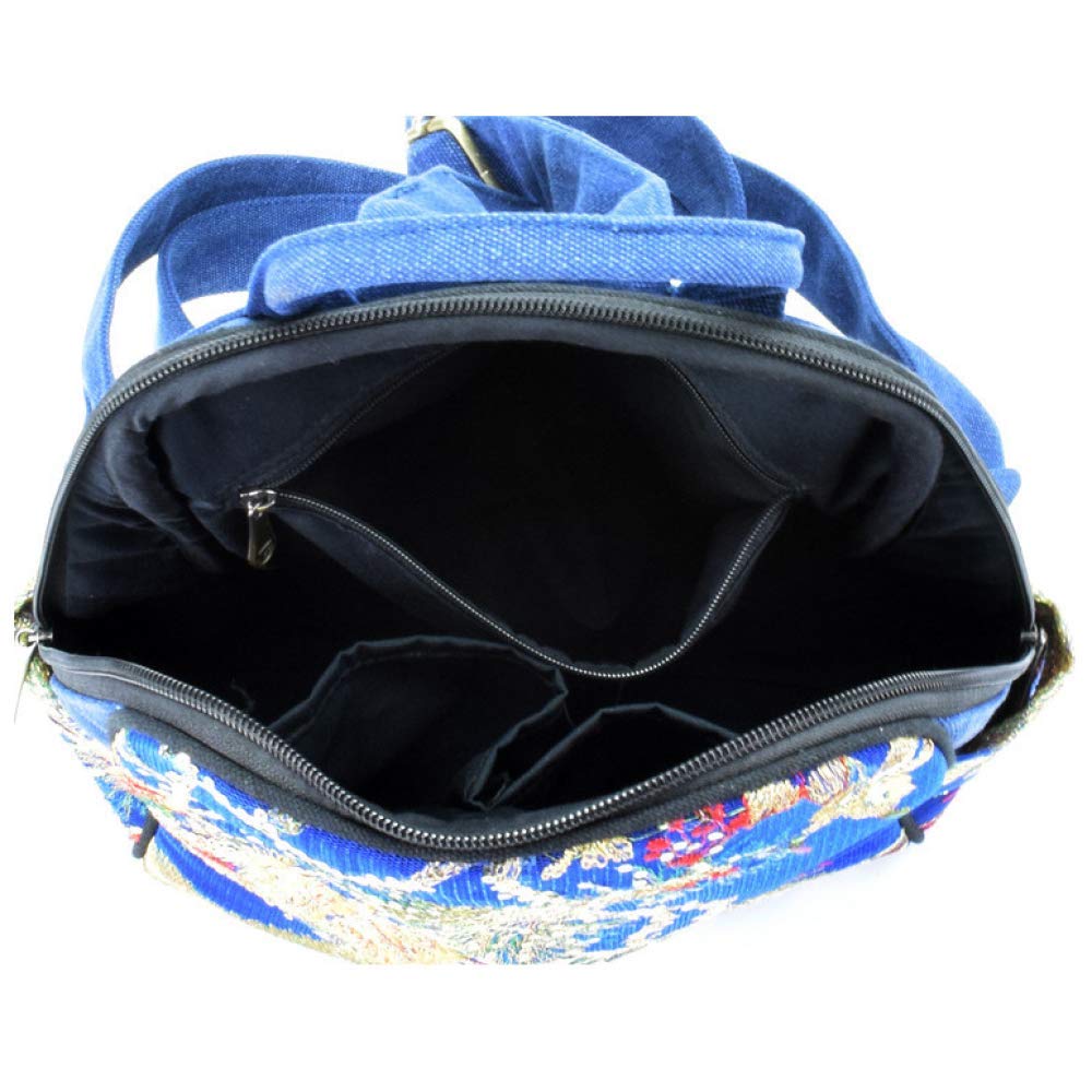 Stylish Women's Peacock Sequin Embroidered Canvas Backpack - Large Ethnic Boho Travel Bag (33×26×11cm) for College, Work & Festival Fashion Accessory