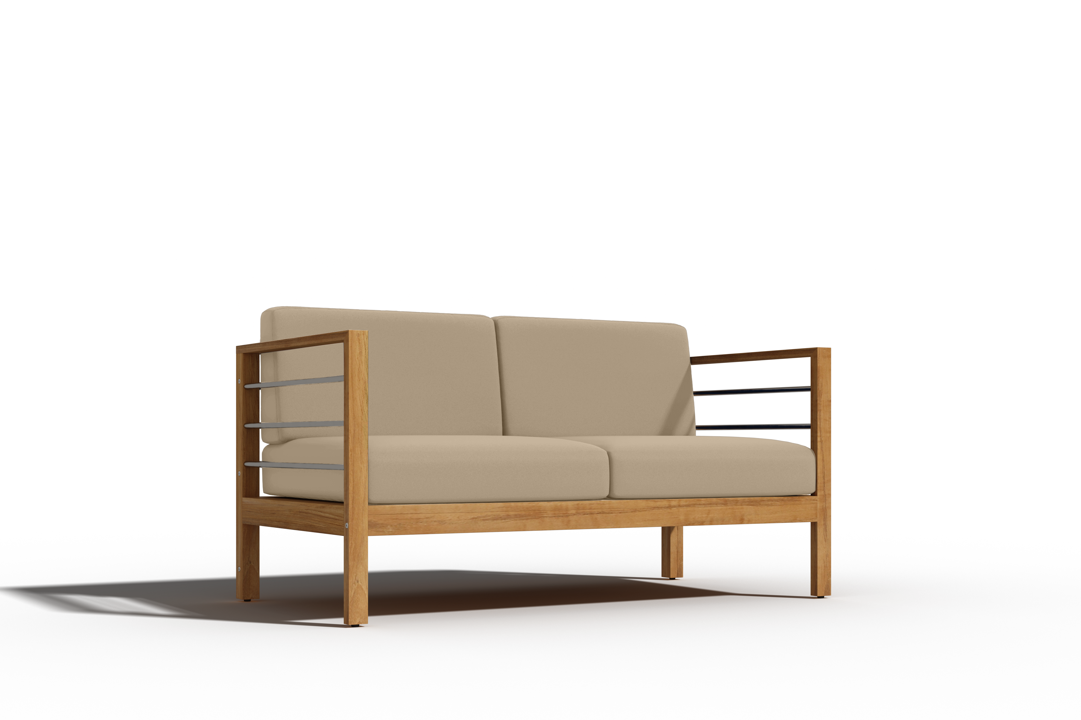Premium 3-Person Teak Outdoor Sofa with Sunbrella Fawn Cushion – Weather-Resistant Patio Furniture for Garden, Poolside & Backyard Relaxation