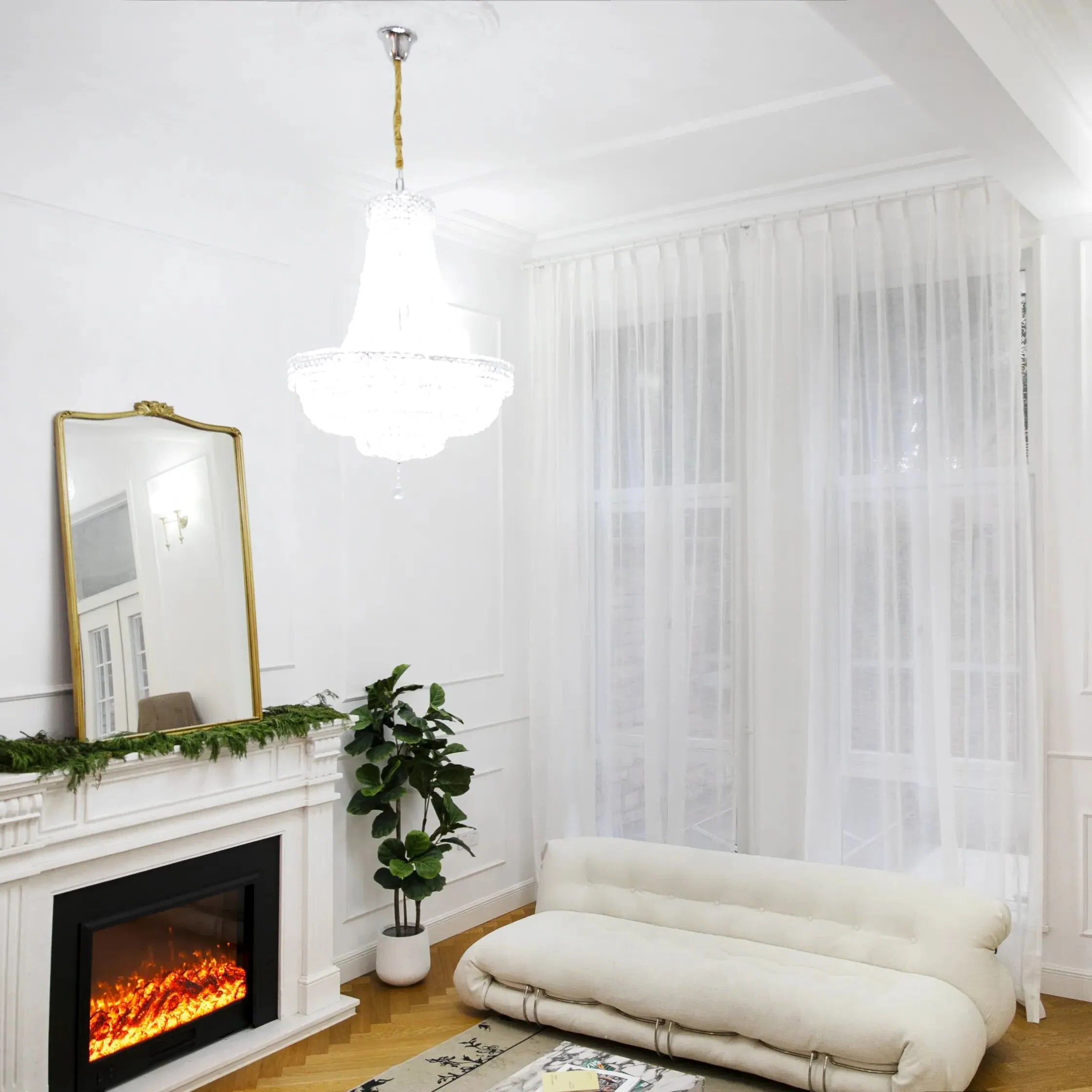 Florida Embossed White Semi-Sheer Pleated Curtains - Elegant Window Treatment for Living Room & Bedroom