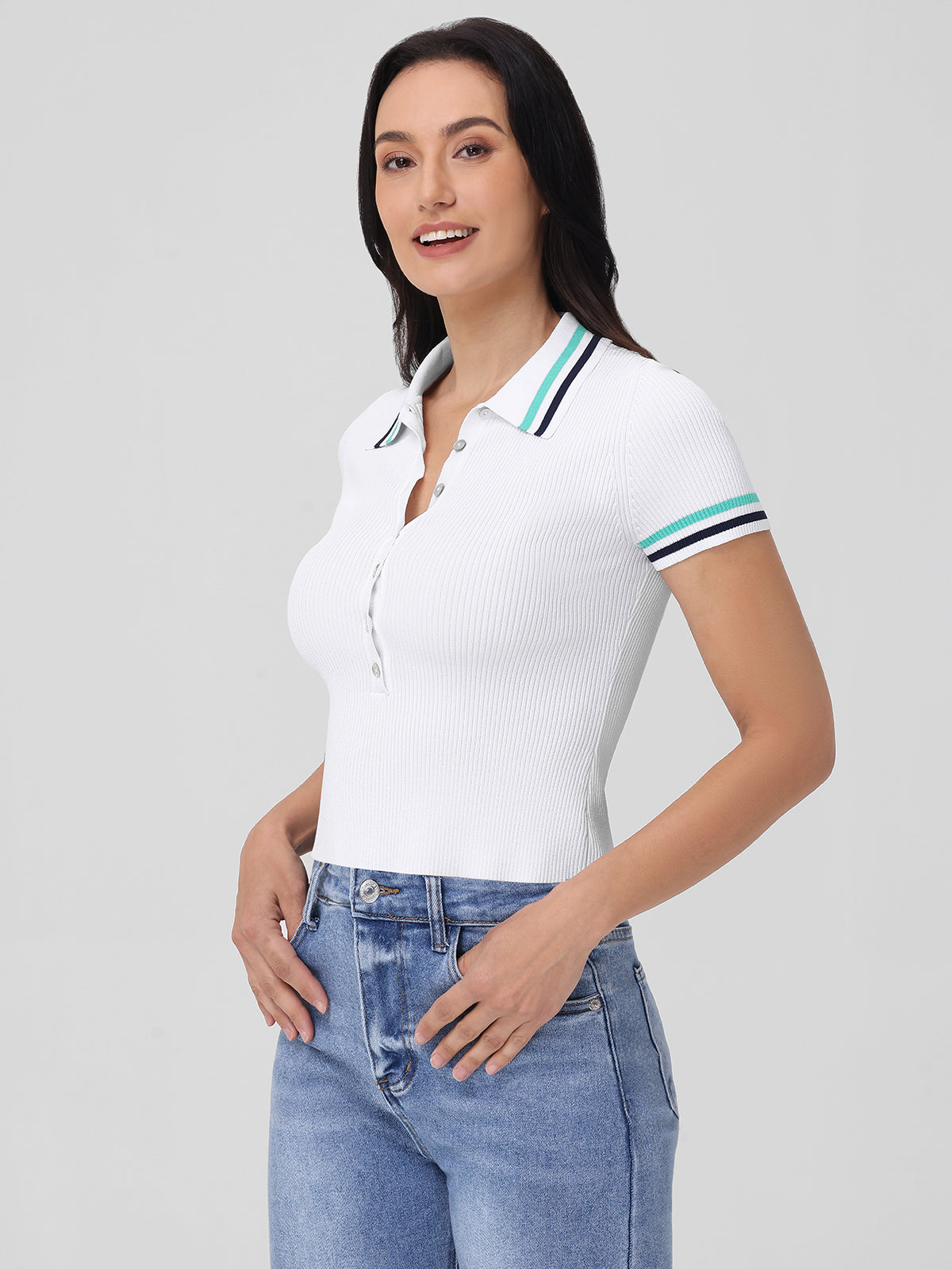 Millie Women's Tipped Polo Short Sleeve Sweater - Casual Knit Top for Work, Date Night & Weekend Outfits