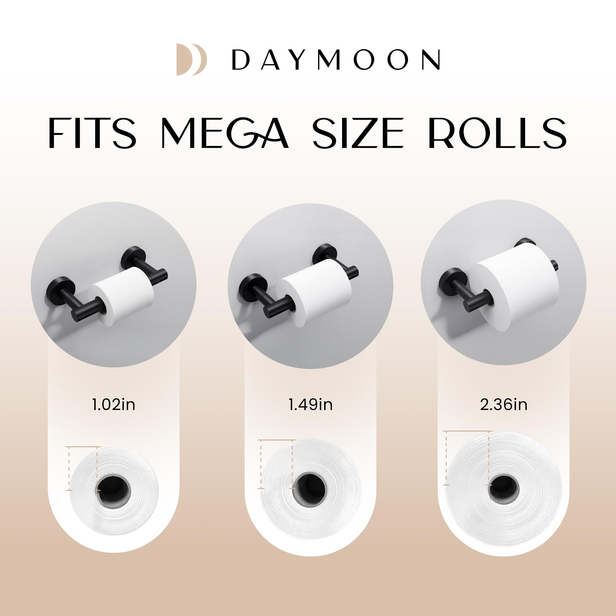 Day Moon™ (2 Pack) Matte Black Toilet Paper Holder - Wall Mounted Modern Bathroom Tissue Roll Holder - Durable & Stylish for Home, Hotel, Office & RV Use