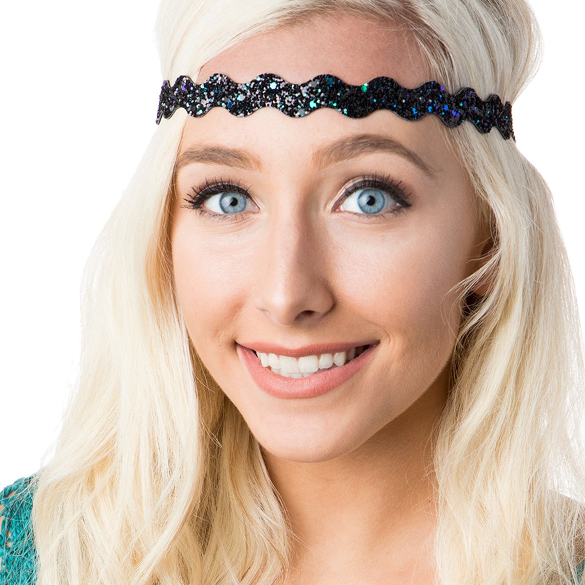 Sparkly Bling Headbands for Women, Girls & Teens - Adjustable No Slip 3-Pack in Petite Size (Peacock Glitter Mix) | Perfect for School, Sports, Parties & Everyday Fashion
