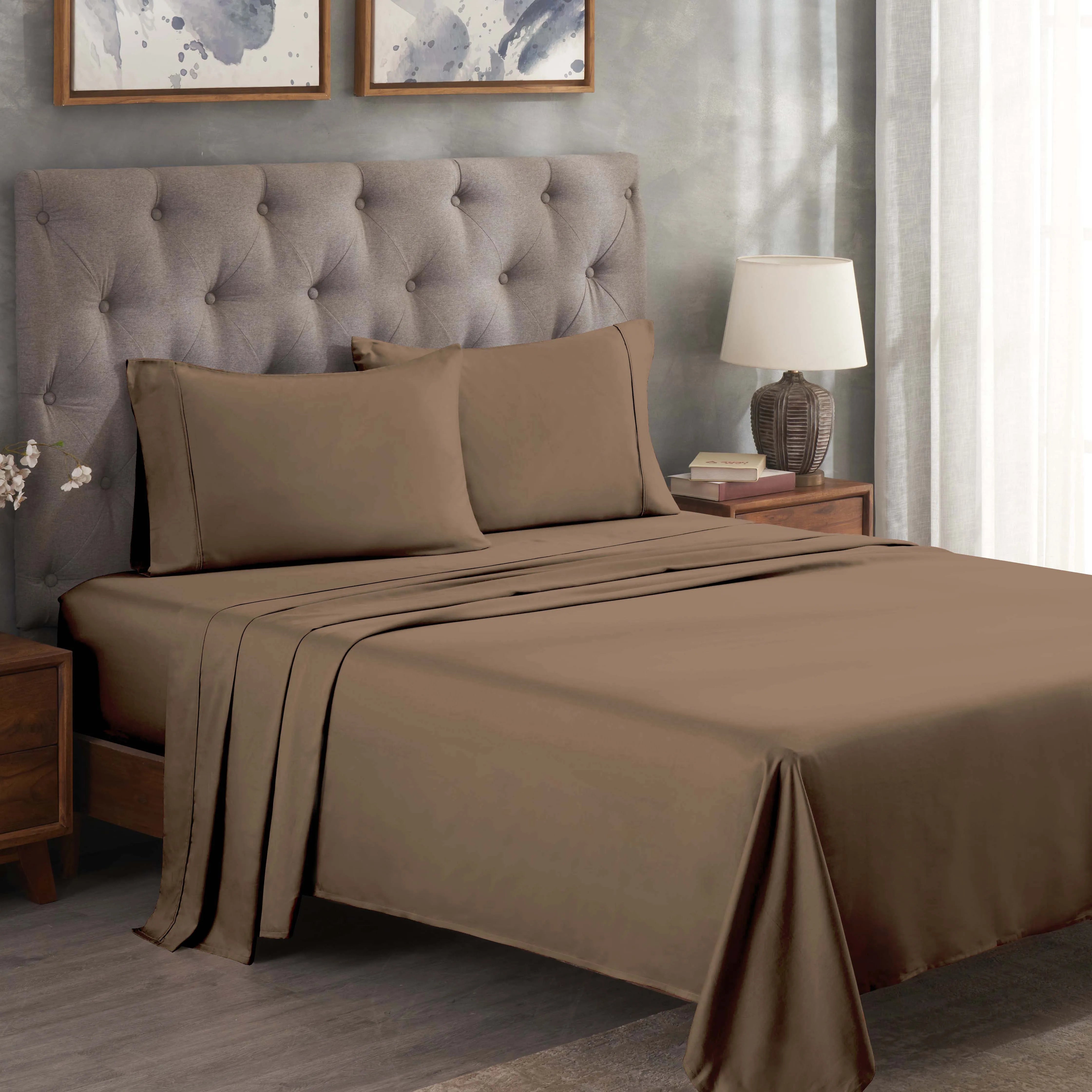 Premium 100% Egyptian Cotton 300 Thread Count Bed Sheet Set - Deep Pocket Fitted Sheets for Queen/King Size Beds - Ultra Soft & Breathable for All-Season Comfort - Perfect for Luxury Hotels, Master Bedrooms & Guest Rooms