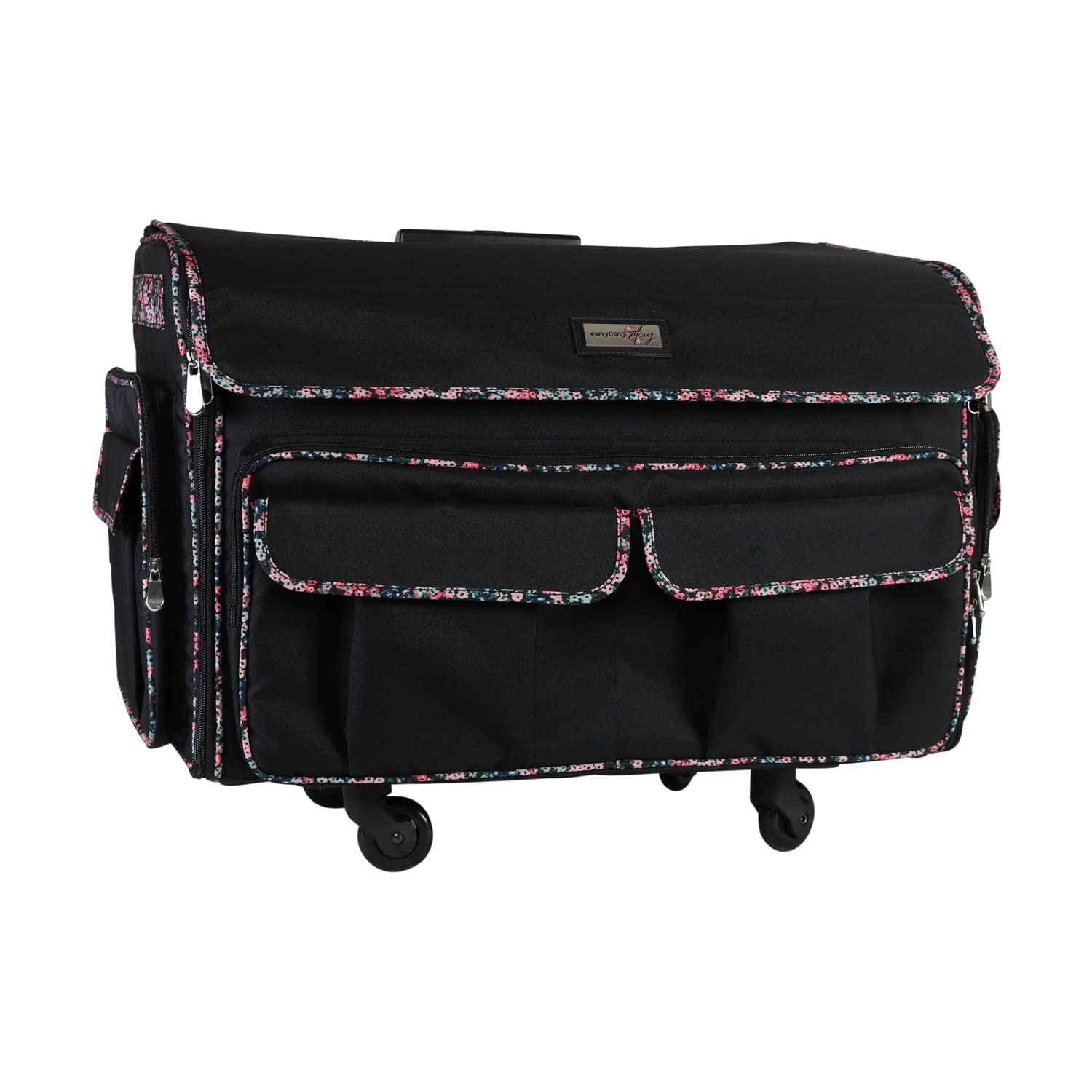 Everything Mary XXL Rolling Sewing Tote Bag - Universal Travel & Craft Storage Case for Brother/Singer Sewing Machines (Black Floral) - Perfect for Sewing Classes, Quilting Projects & Machine Transport