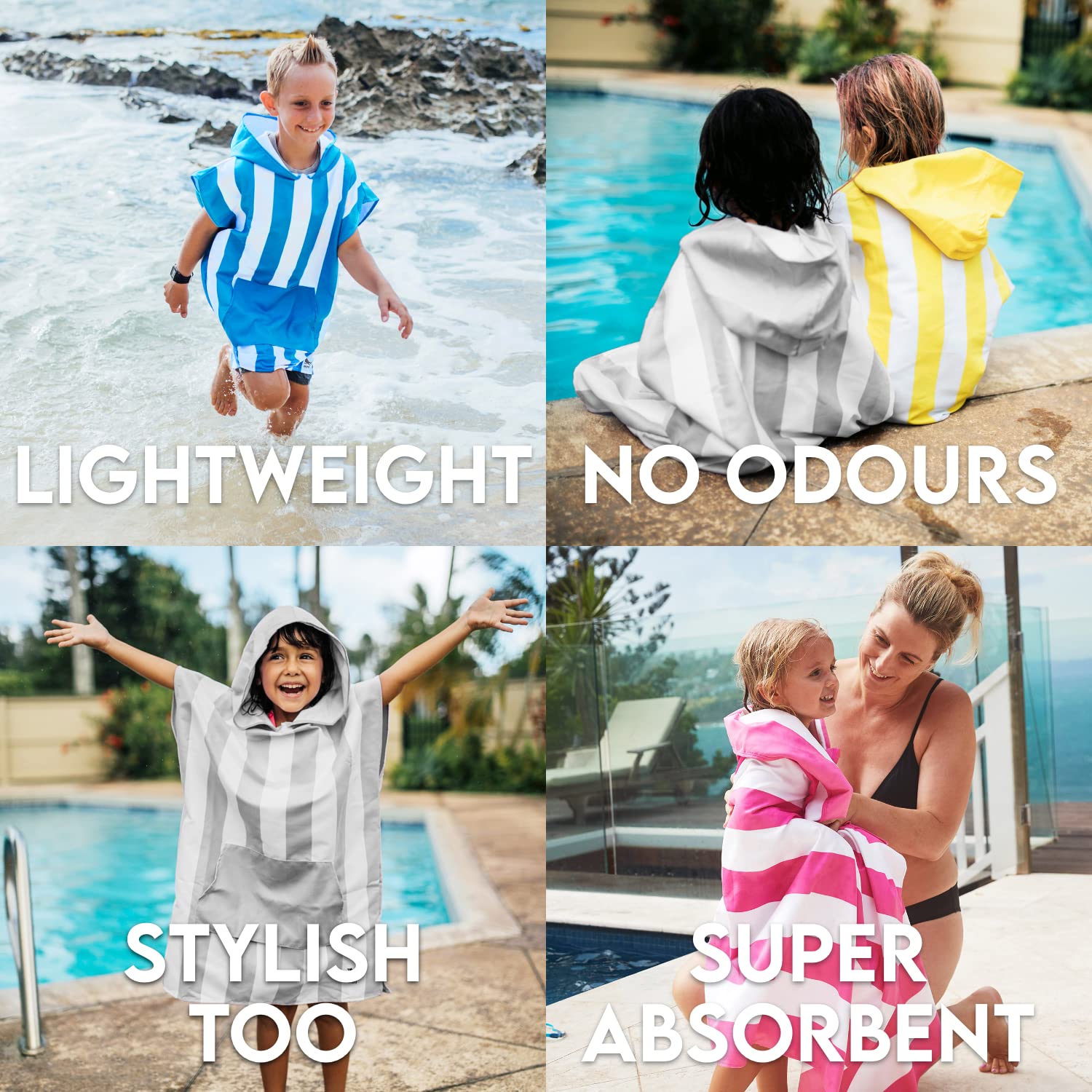 Dock & Bay Kids Hooded Poncho - Super Absorbent Quick Dry Beach Towel for Swimming Pool & Outdoor Activities - Compact Lightweight Travel Towel with Carry Bag - Mini Collection (Multiple Sizes) - Perfect for Beach Days, Pool Parties & Family Vacations