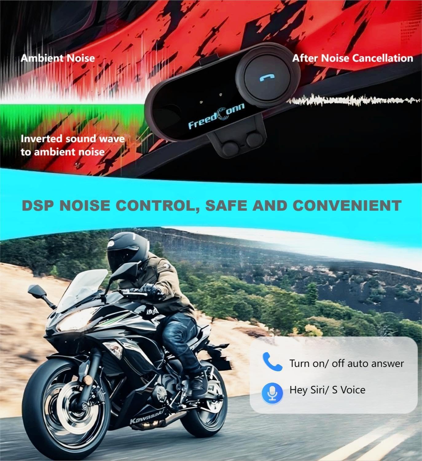 FreedConn T-comVB Motorcycle Bluetooth Intercom Headset - Waterproof BT5.0 Helmet Communication System with 800m Range, GPS, FM Radio, MP3 & Music Sharing (2-Pack with Soft/Hard Mic) - Perfect for Group Riding, Touring & Adventure Motorcycles