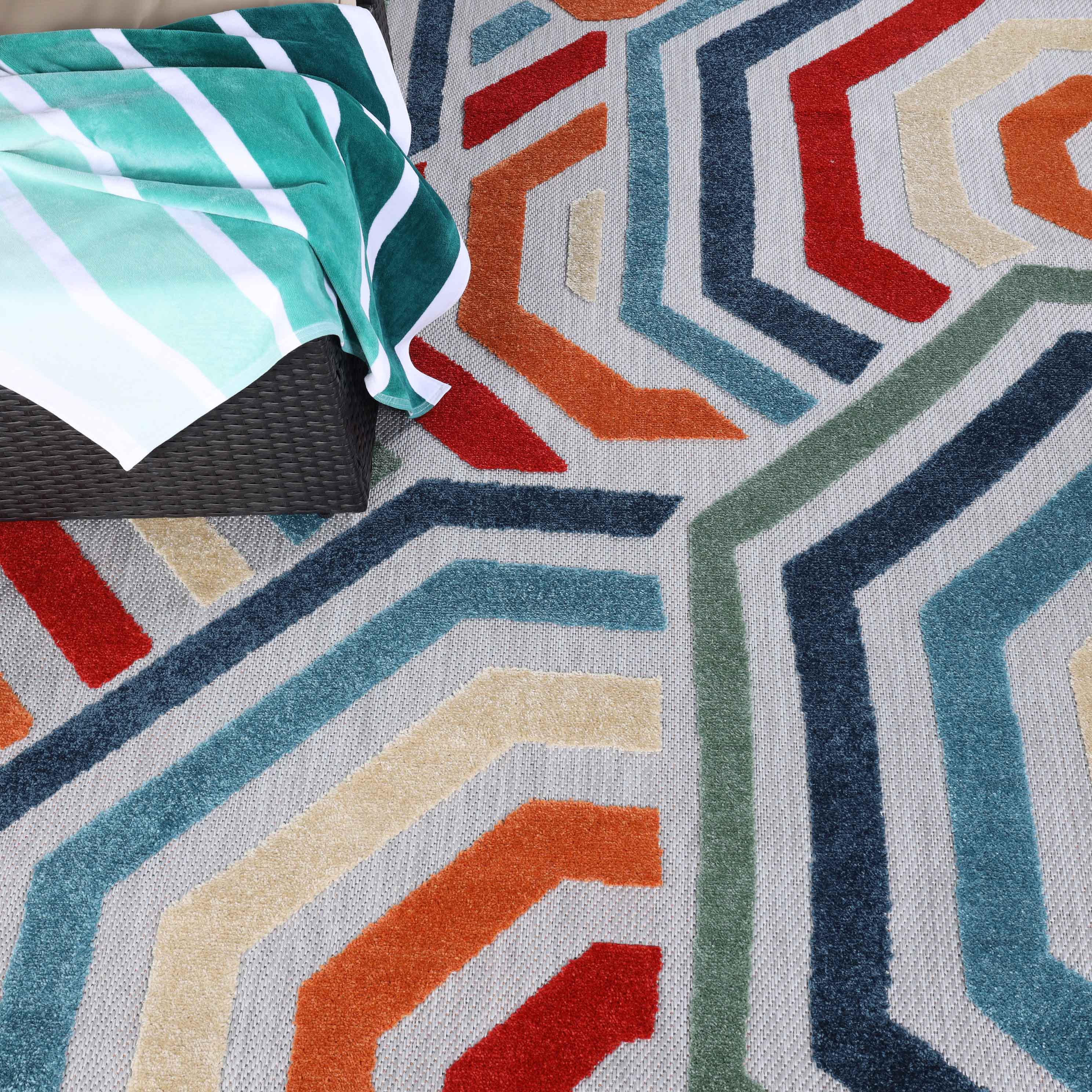 Waimea Modern Geometric Coastal Indoor Outdoor Area Rug - Stylish & Durable for Living Room, Bedroom, Patio, or Deck