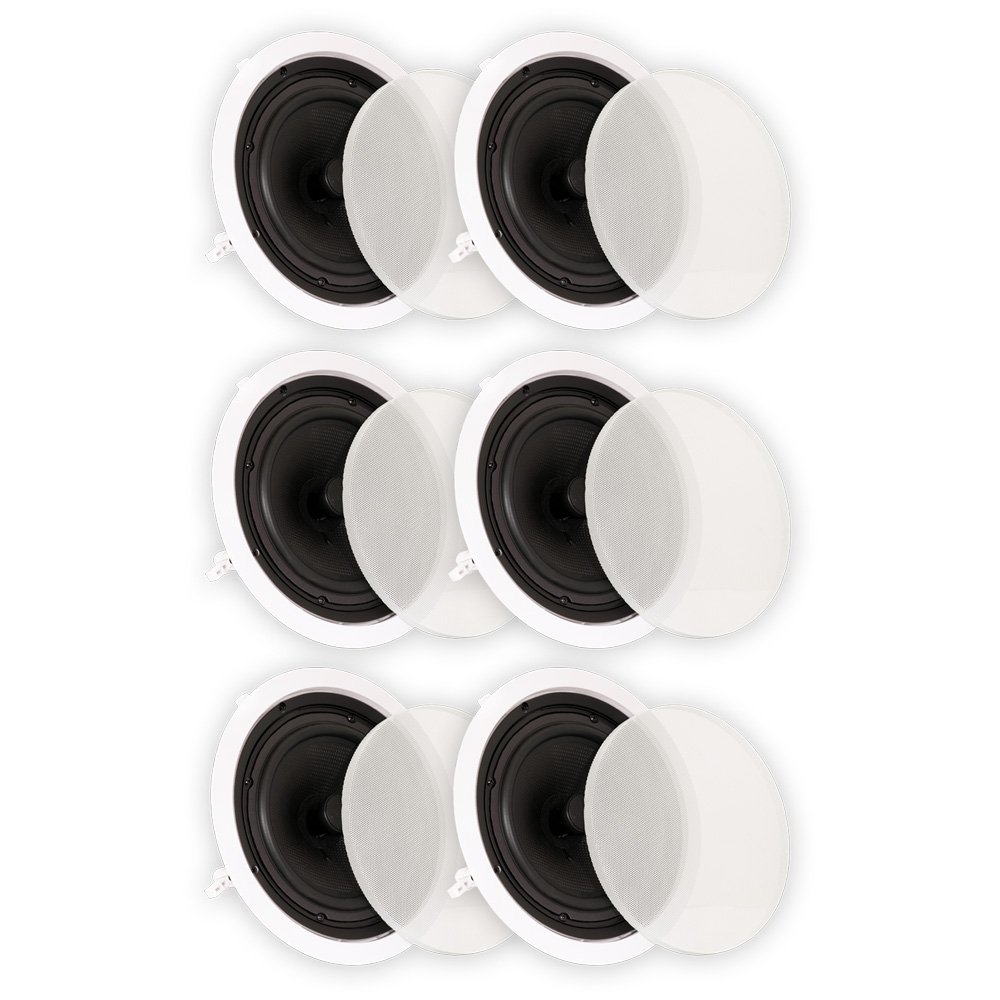 TS80C 8-Inch In-Ceiling Speakers with Flush Mount Design - 3 Pair Pack for Home Theater & Surround Sound | Perfect for Living Room, Bedroom, and Basement Audio Systems