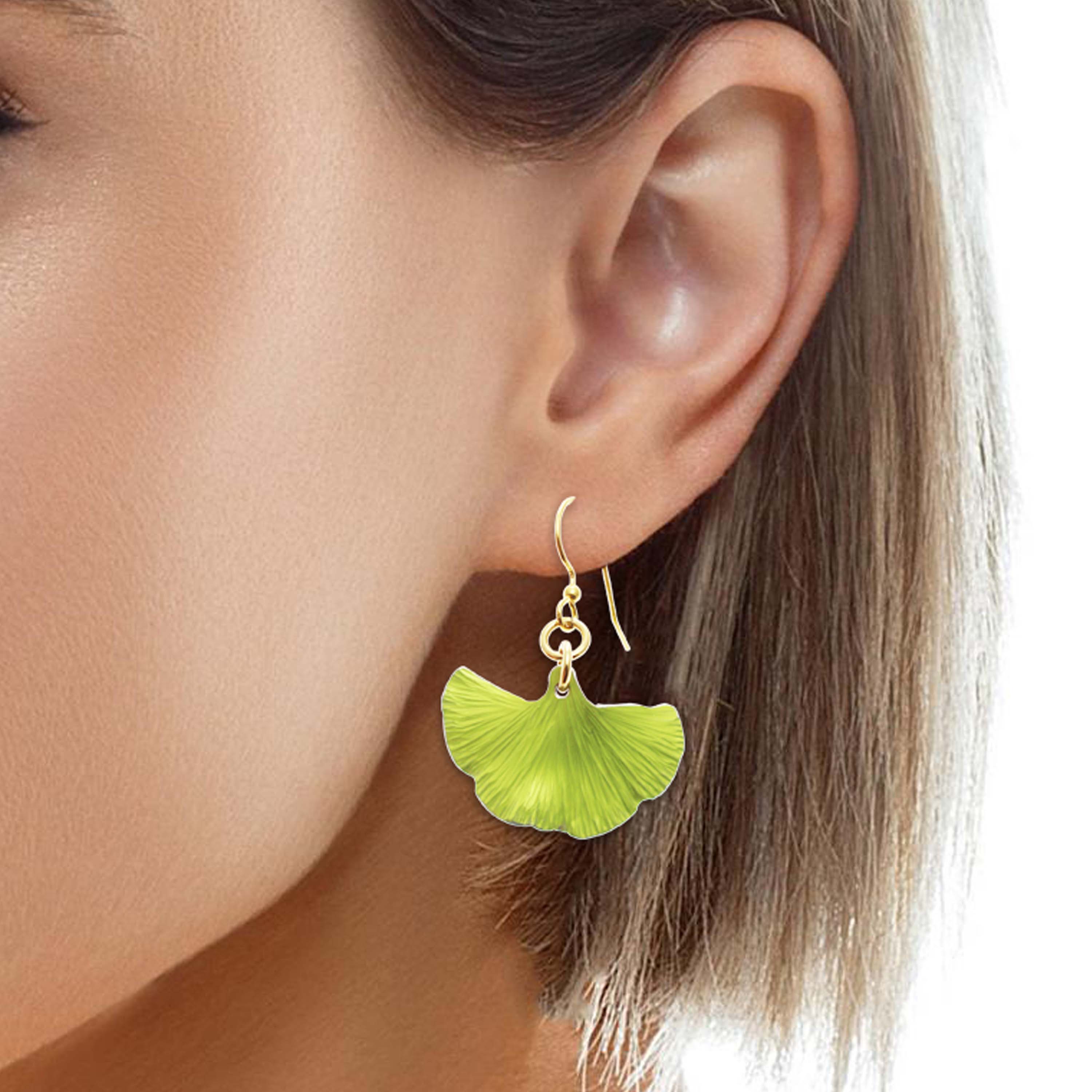 Small Ginkgo Leaf Anodized Aluminum Sour Candy Apple Earrings - Dainty Gold-Tone Stud Earrings for Women, Unique Botanical Jewelry Gift for Her - Perfect for Everyday Wear, Office, Date Night & Special Occasions