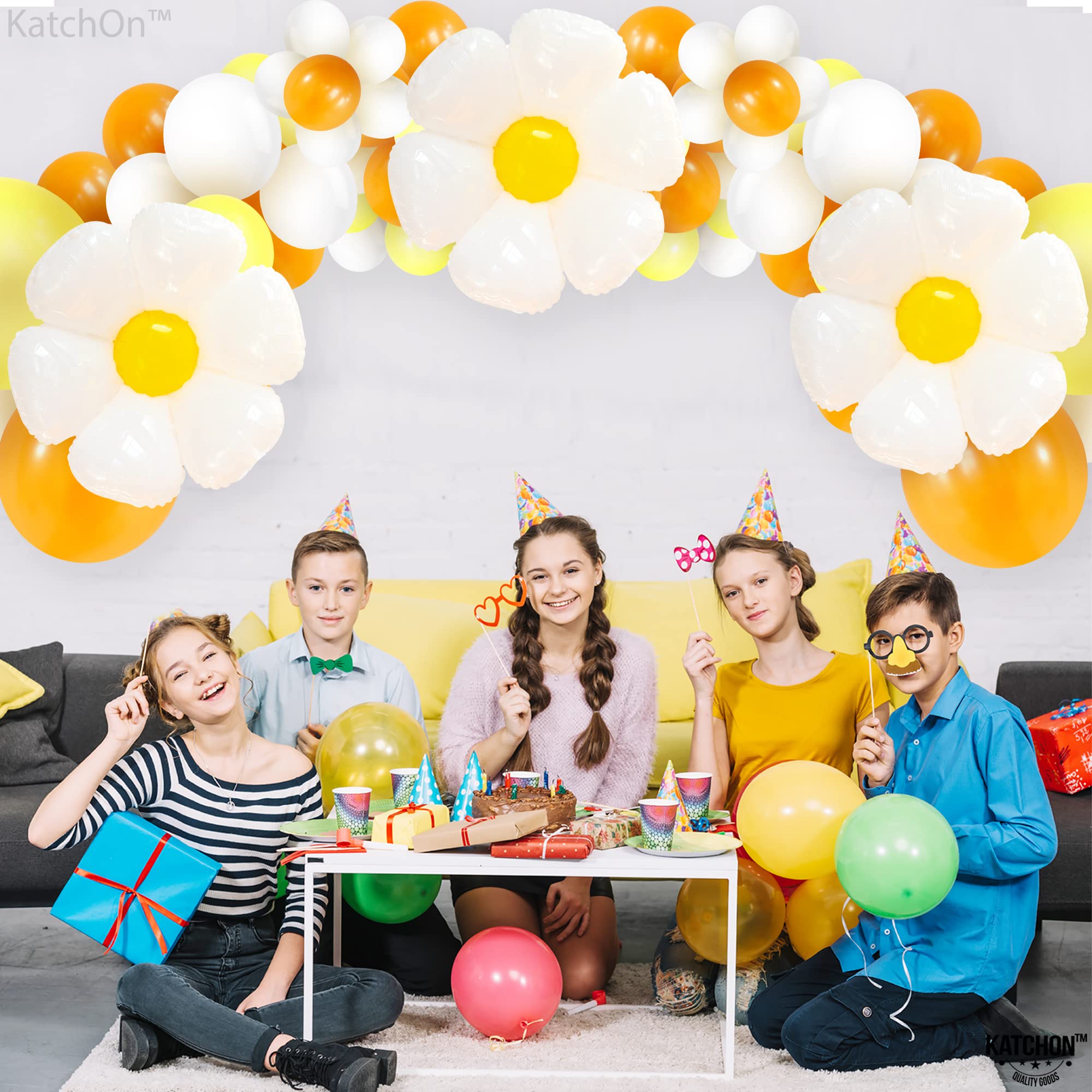 KatchOn 30 Inch Huge Daisy Balloon Garland - Pack of 132 | Flower Balloon Arch Kit for Birthday, Baby Shower & Wedding Decorations | Daisy Party Balloons for Indoor/Outdoor Events | Premium Latex Balloons for DIY Party Backdrops