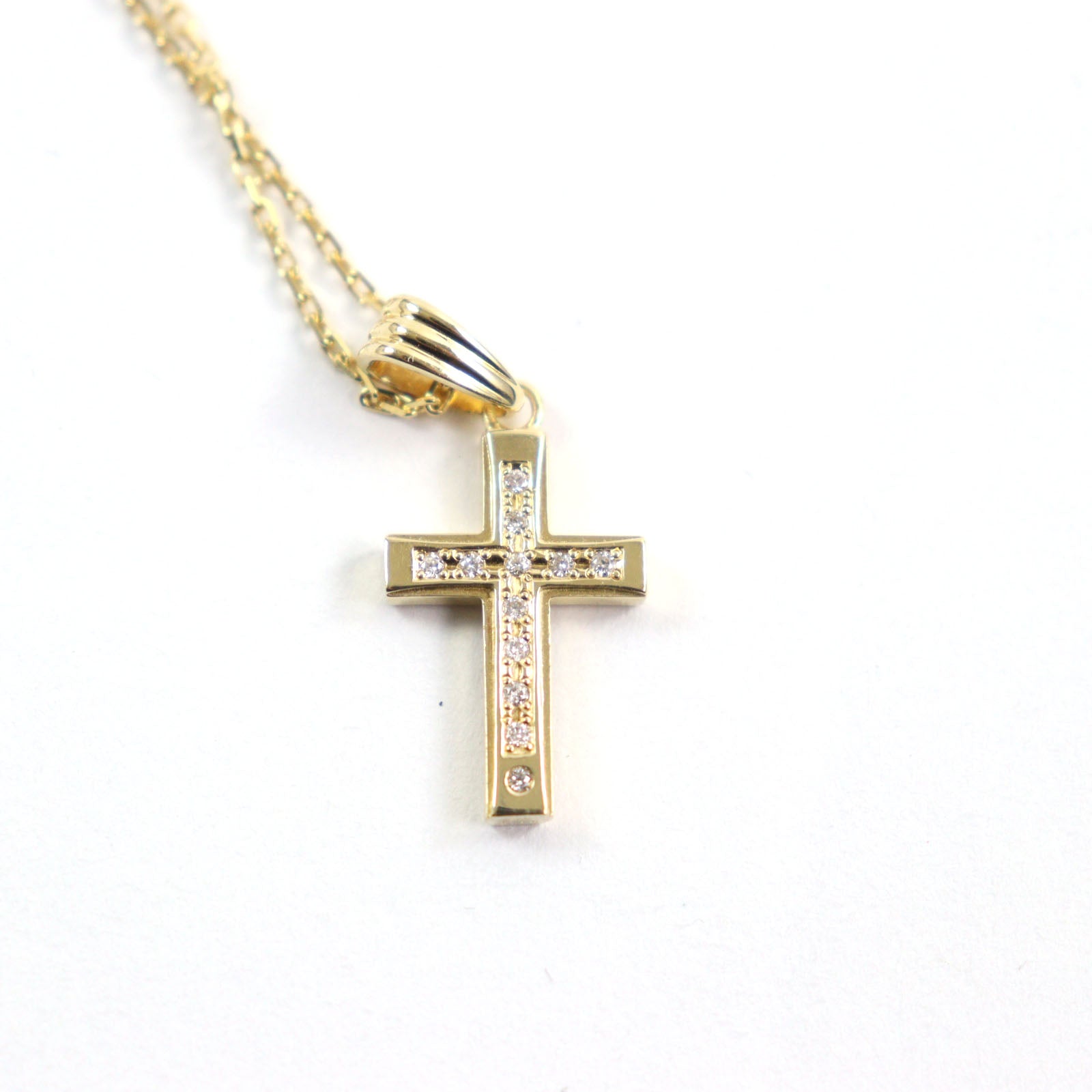 18K Gold Diamond Cross Reversible Pendant Necklace for Women - Elegant Religious Jewelry Gift for Christmas, Baptism & Special Occasions