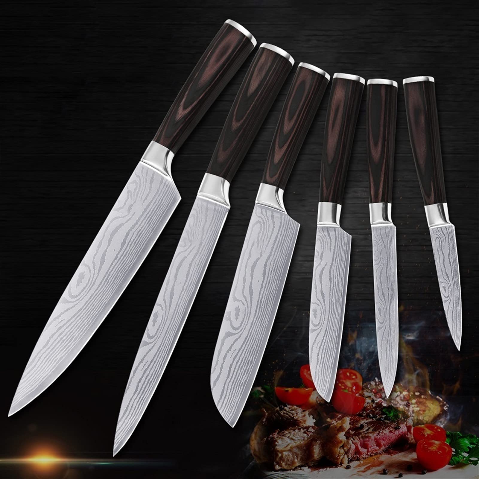6-Piece Stainless Steel Kitchen Knife Set - Santoku, Chef, Slicing & Peeling Knives (3.5-8 Inch) for Meat Cutting & Food Prep | Professional Quality Knives for Home Cooking & Restaurant Use | BY ZZYY