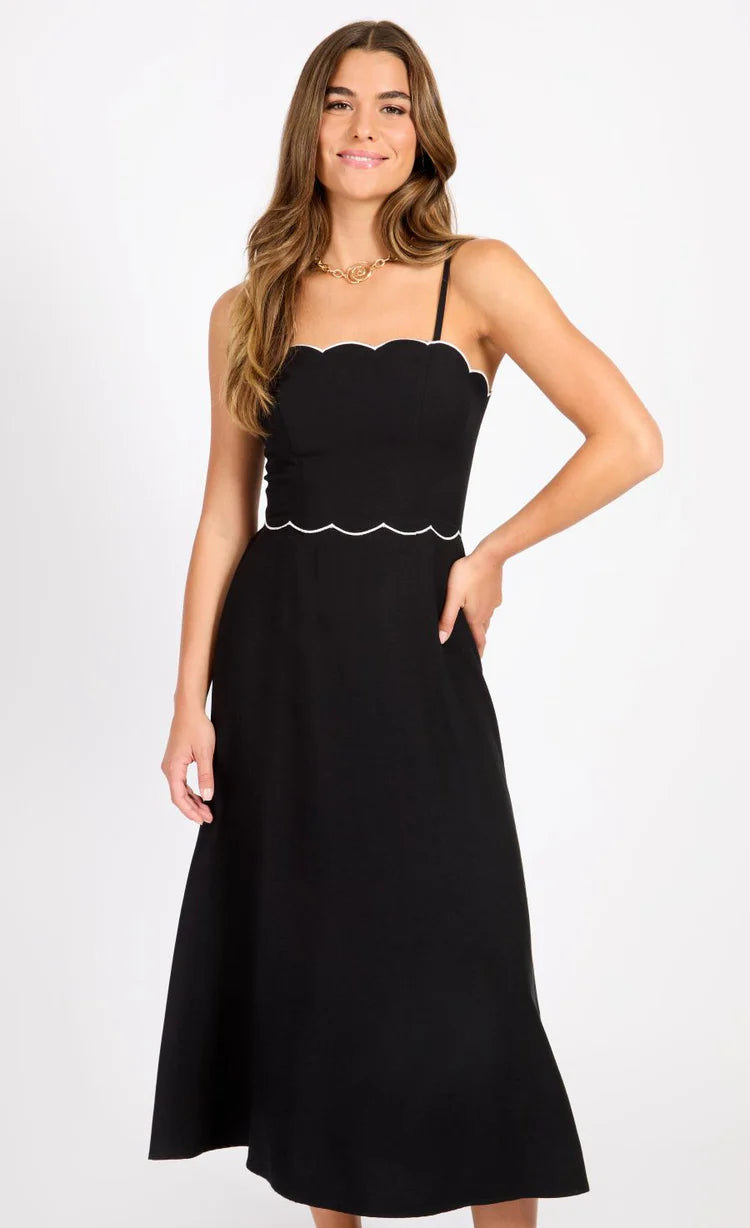 Brooke Cut Out Midi Dress - Black & White Floral Summer Dress for Women | Perfect for Beach Vacations, Date Nights & Cocktail Parties