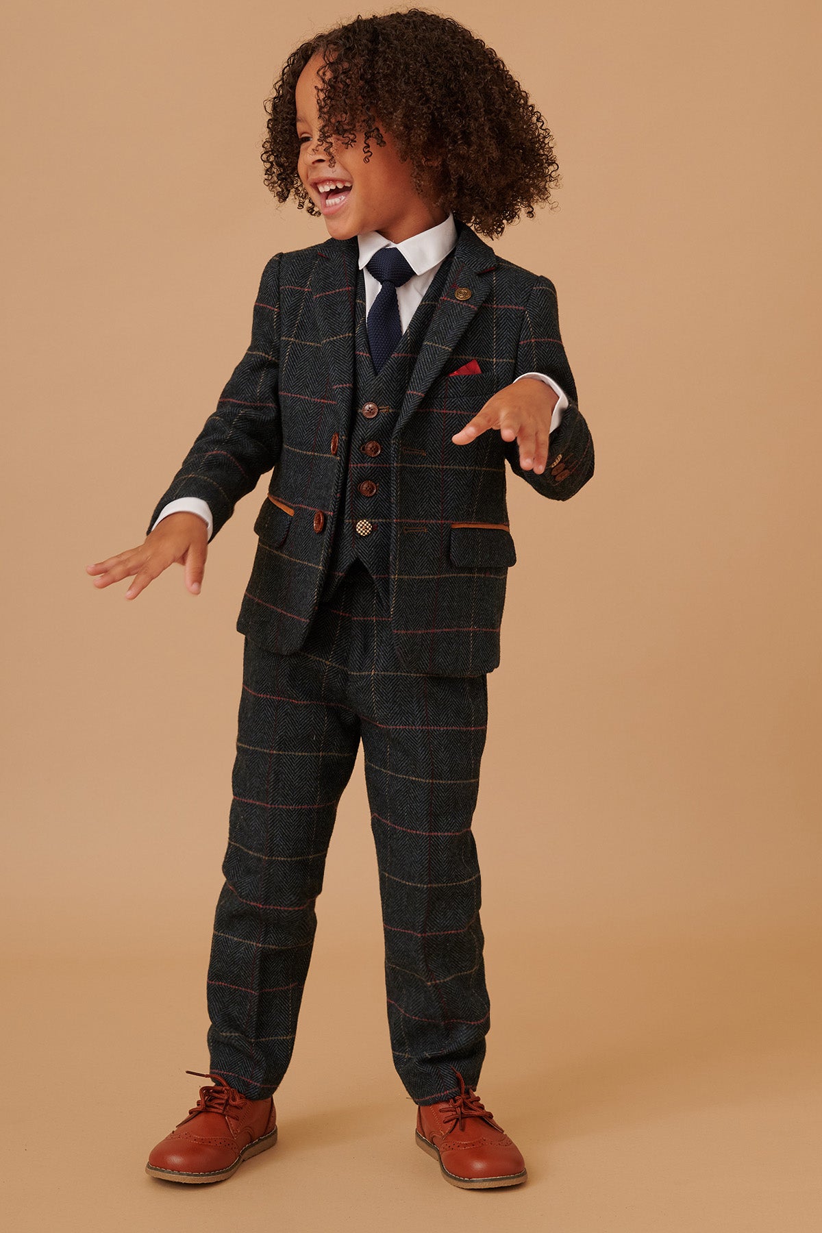 ETON Kids Navy Blue Tweed Check 3-Piece Suit for Boys - Formal Occasions, School Events & Family Photos
