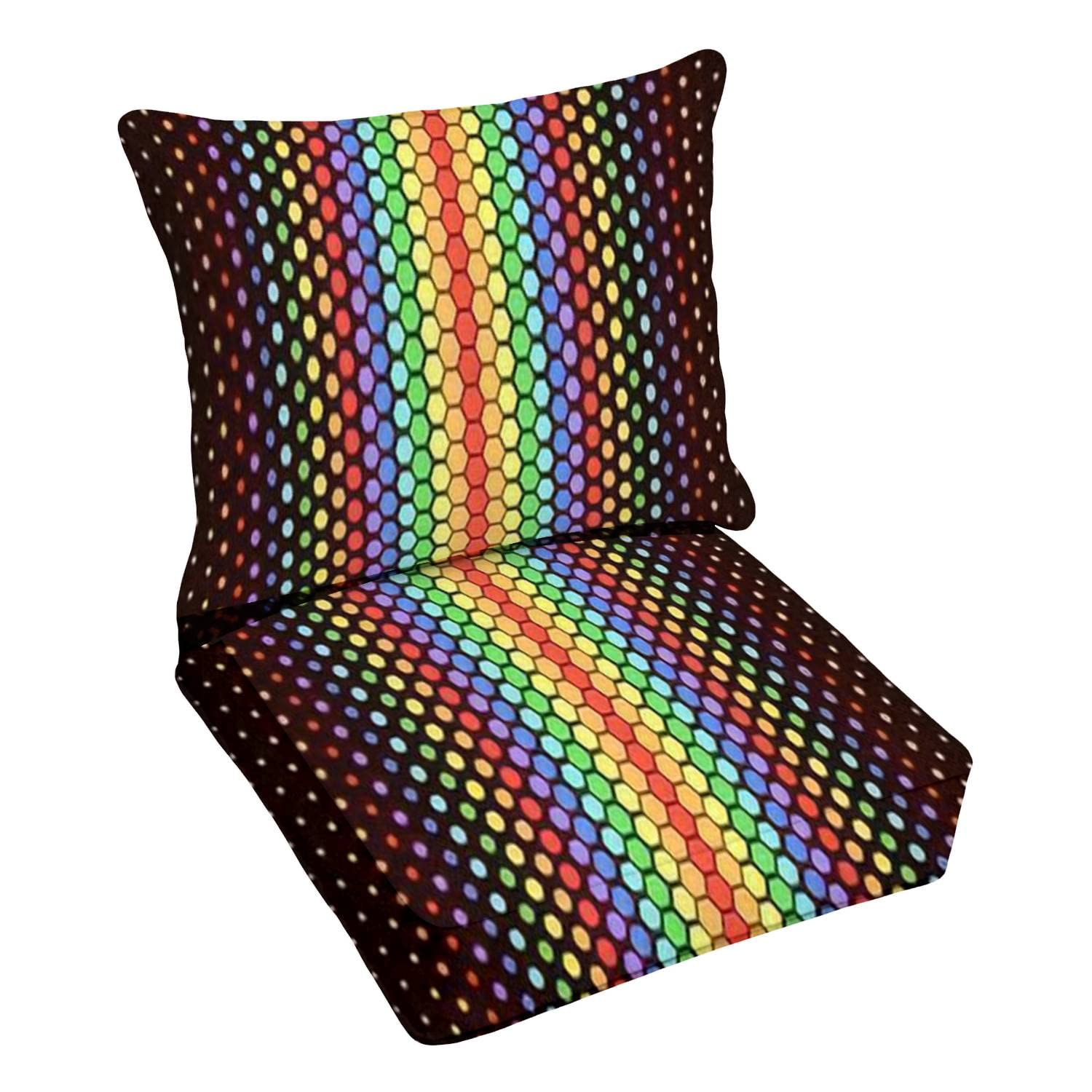 Boho Rainbow Geometric Outdoor Deep Seating Cushion Set - Waterproof Hexagonal Patio Furniture Cushions for Lounge Chairs, Conversation Pits & Backyard Decor - Premium Replacement Cushions for Outdoor Sofas, Sectionals & Deep Seating Areas