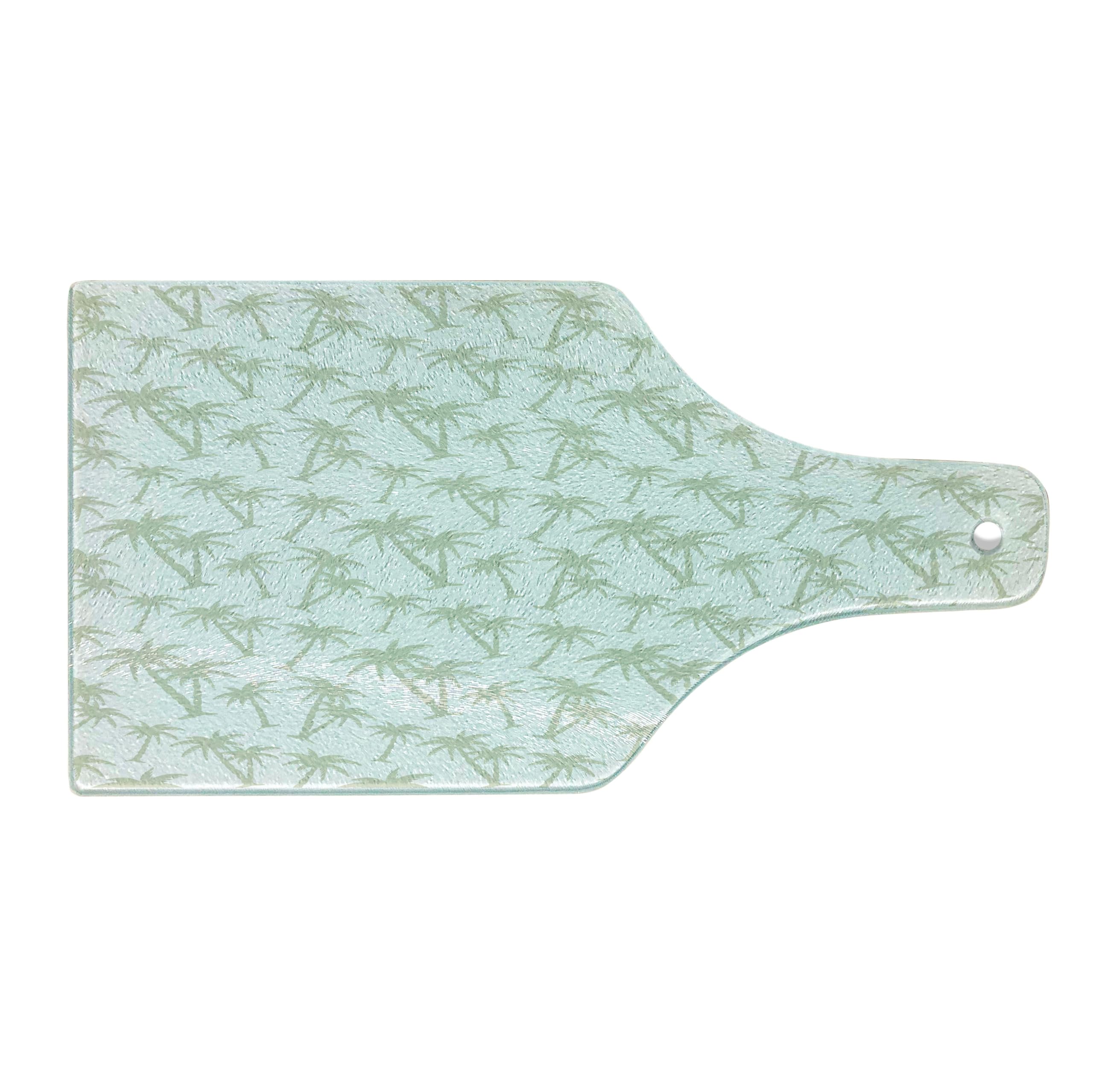 Ambesonne Tropical Coconut Palm Trees Tempered Glass Cutting Board - Exotic Hawaiian Print, Wine Bottle Shape, Grey White - Perfect for Serving Cheese, Charcuterie & Wine at Parties, BBQs & Holiday Gatherings
