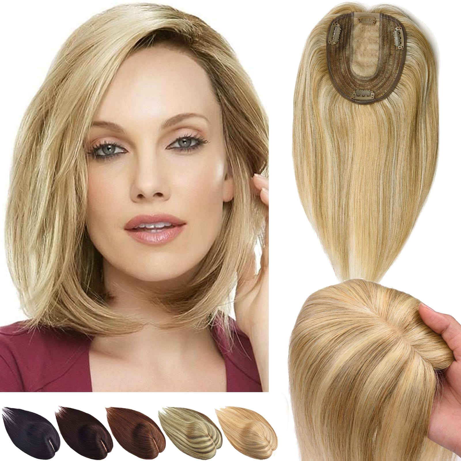 Premium Real Human Hair Toppers for Women - Silk Base Remy Hair Wiglets for Thinning Hair | Clip-in Hair Extensions No Bangs | Perfect for Daily Wear, Special Occasions & Hair Volume Enhancement